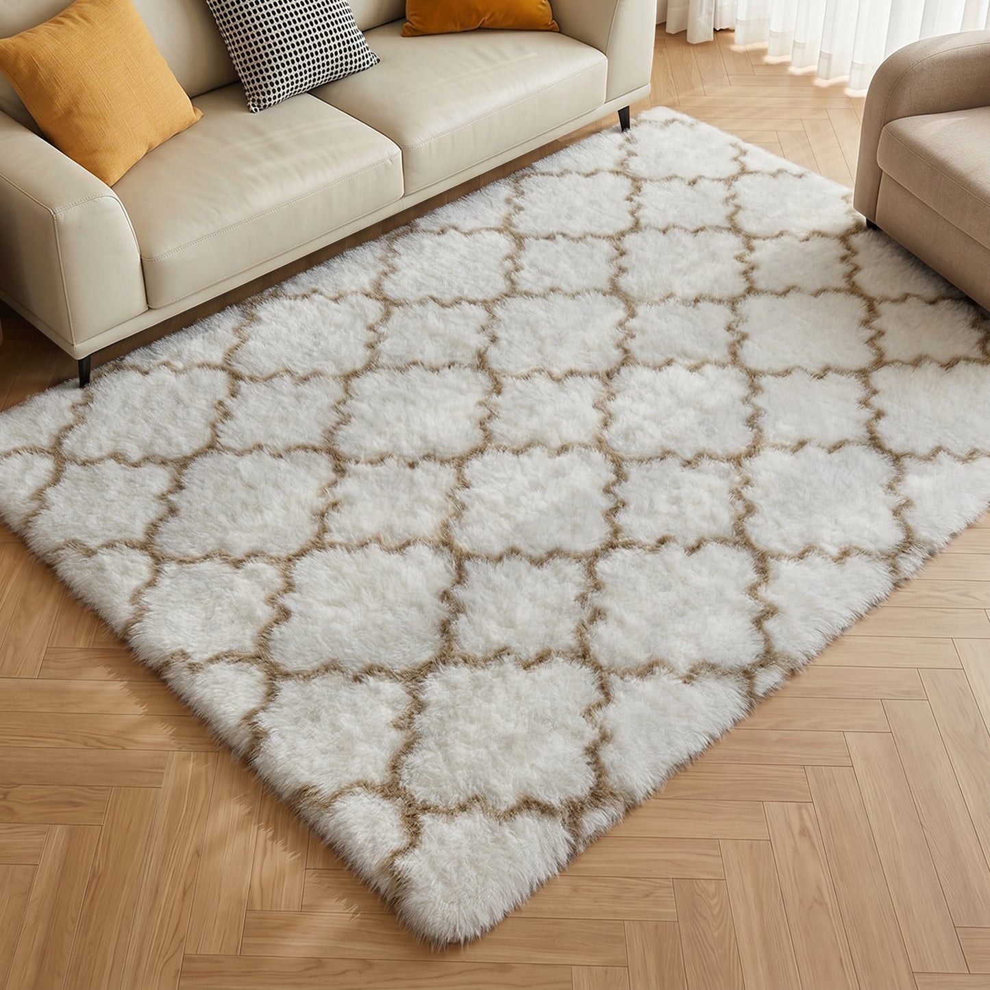 CozyDesg Soft Area Rugs for Living Room Bedroom,4ftx6ft Large Rug Fluffy Fuzzy Shag Shaggy Soft Plush Carpet,Black & Gold