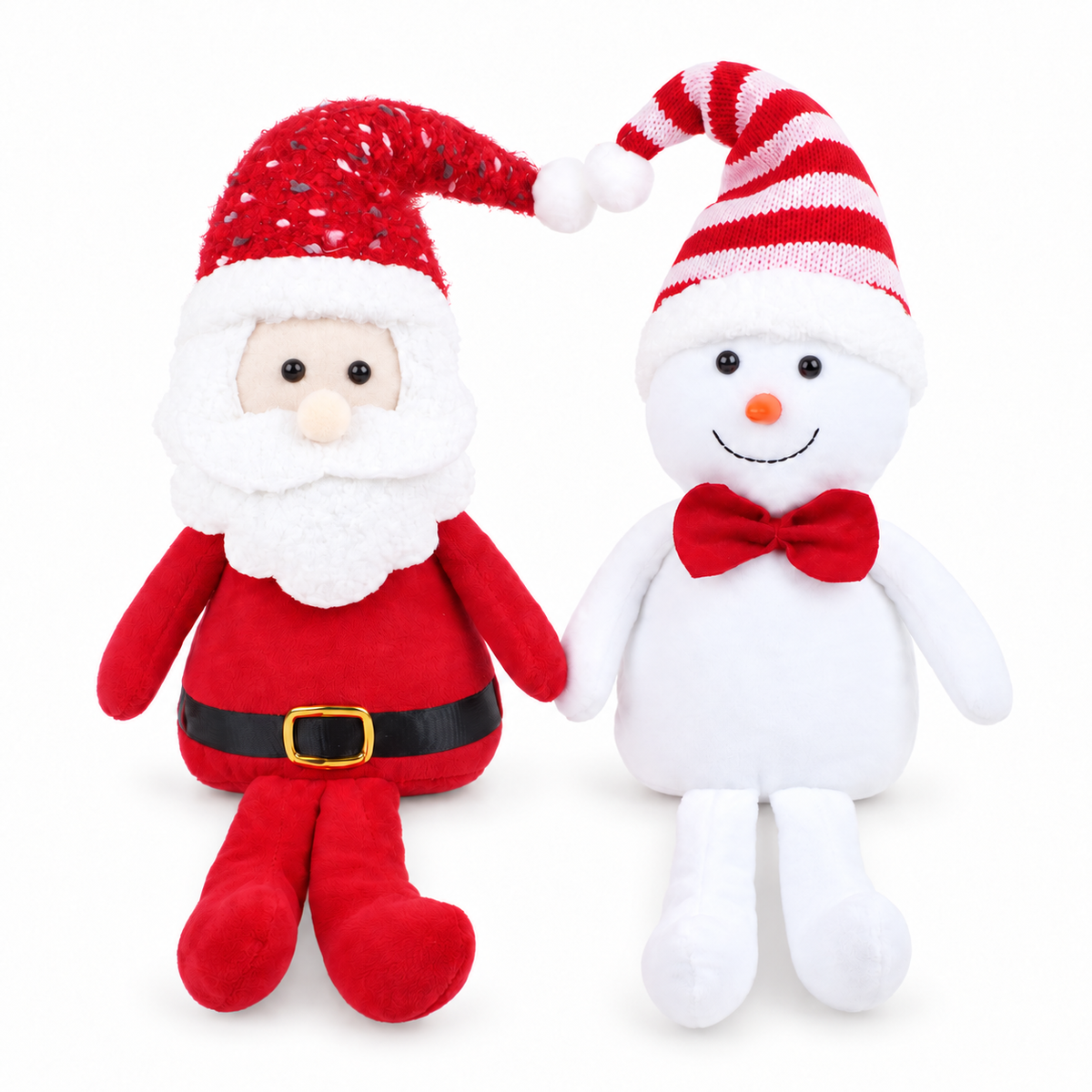 Yexmas 2pcs Plush Christmas Decorations with Snowman&Santa Claus, Handmade Soft Santa Doll, Stuffed Figurine Xmas Ornaments for Door Window Table Fireplace Party Holiday Decor
