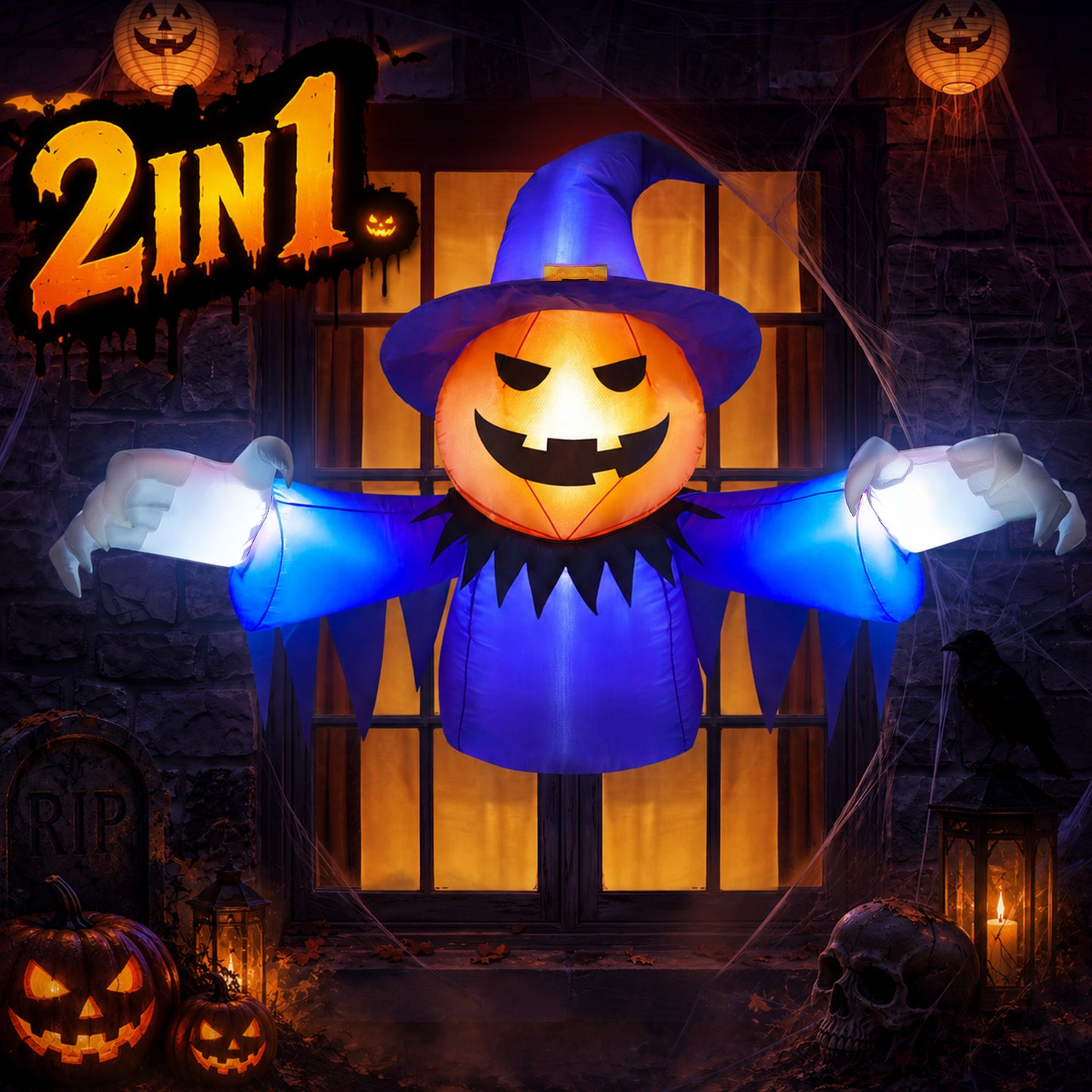 Yexmas 2-in-1 Halloween Inflatable Pumpkin Ghost,4 FT Halloween Window Decoration, Blow Up Outdoor Halloween Decor for Yard, Garden, Lawn, Porch,Indoor Outdoor Party