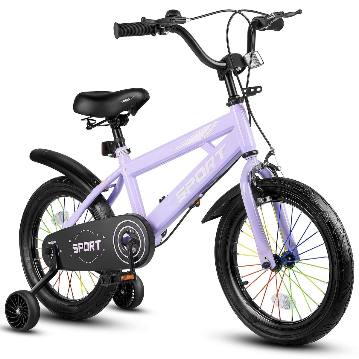 Lookfly 14" Kids Bike for Boys and Girls with Removable Training Wheels,Children's Cicycle,Purple