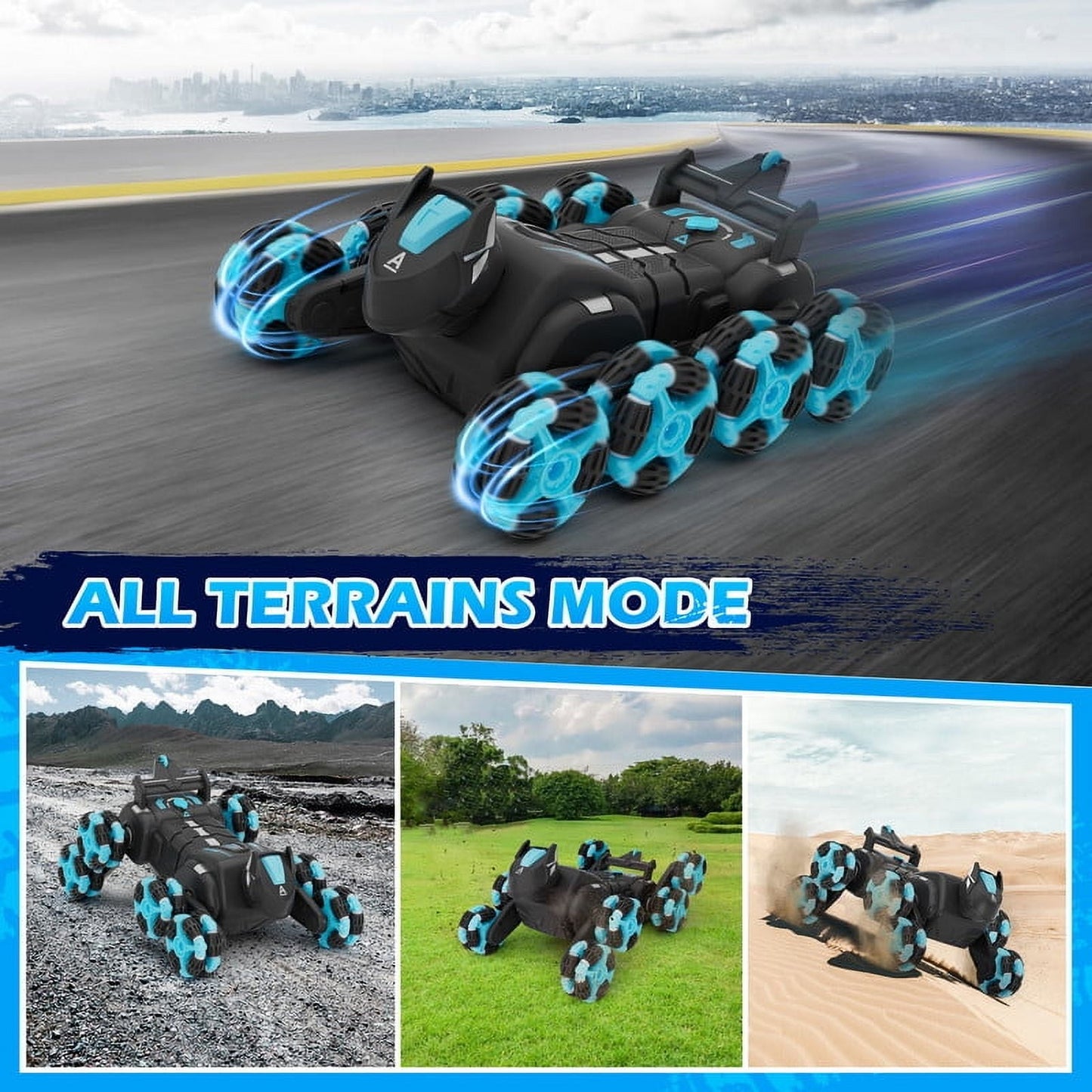 Yexmas 8WD Gesture Sensing Stunt Rc Cars,2.4GHz Hand Remote Control Car with Lights Music Spray for Christmas Birthday Party Present,Gift for 7 8 9 year old boys