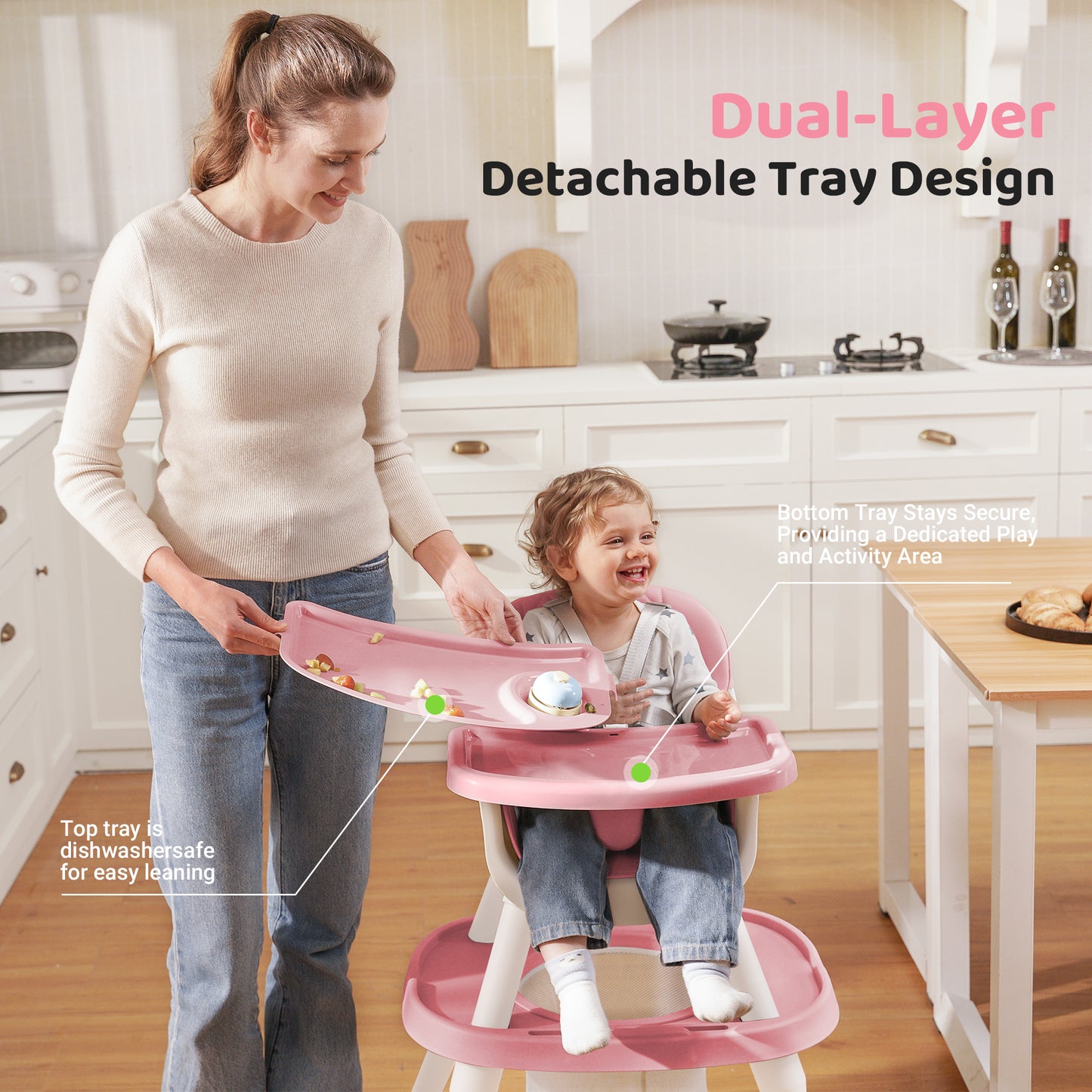 Babyeap Baby High Chair Convertible Highchair, Gray