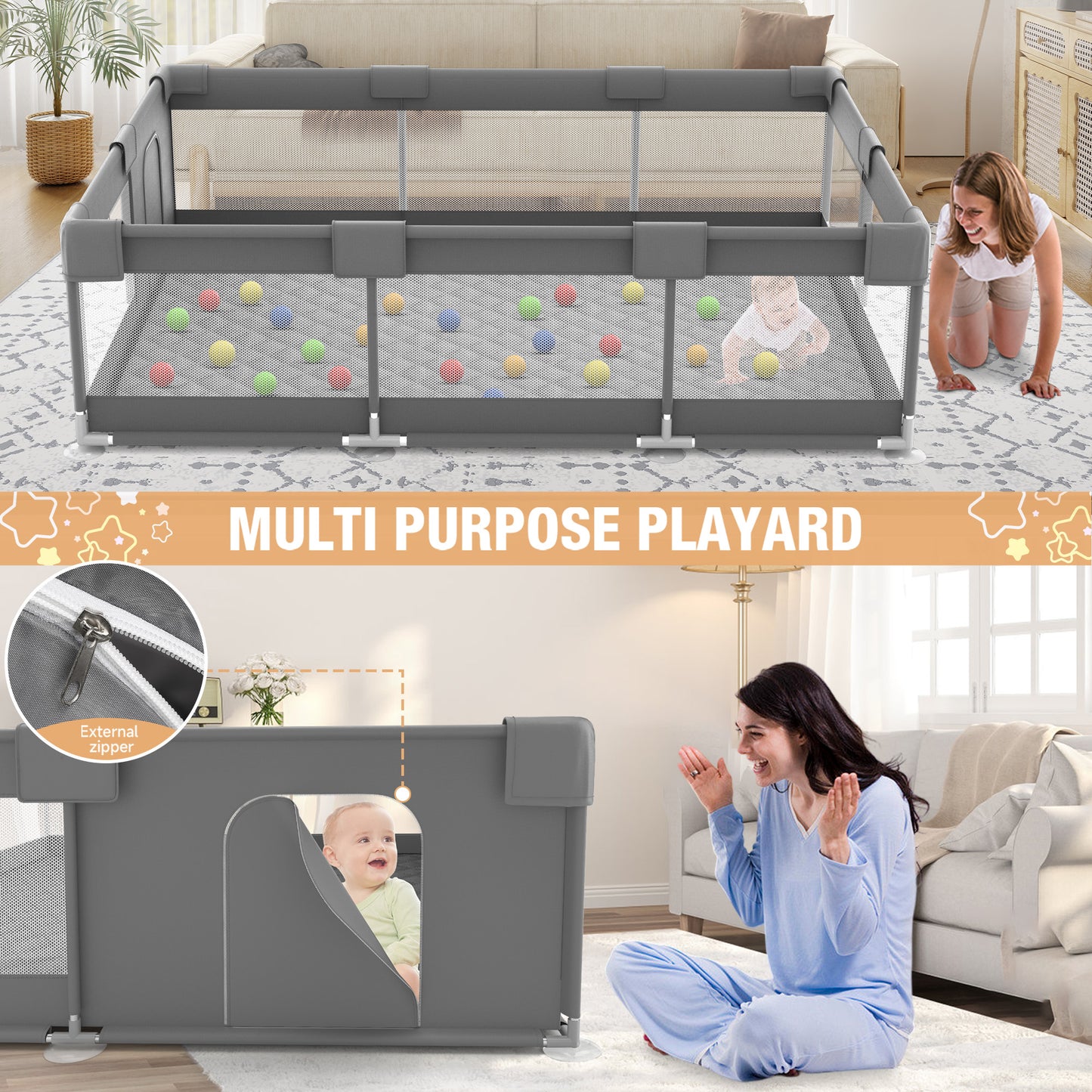 Babyeap Large Baby Playpen with Mat,71"x50"Playpen for Babies and Toddlers,Baby Play Yard Baby Fence Play Area Indoor Outdoor,Dark Gray