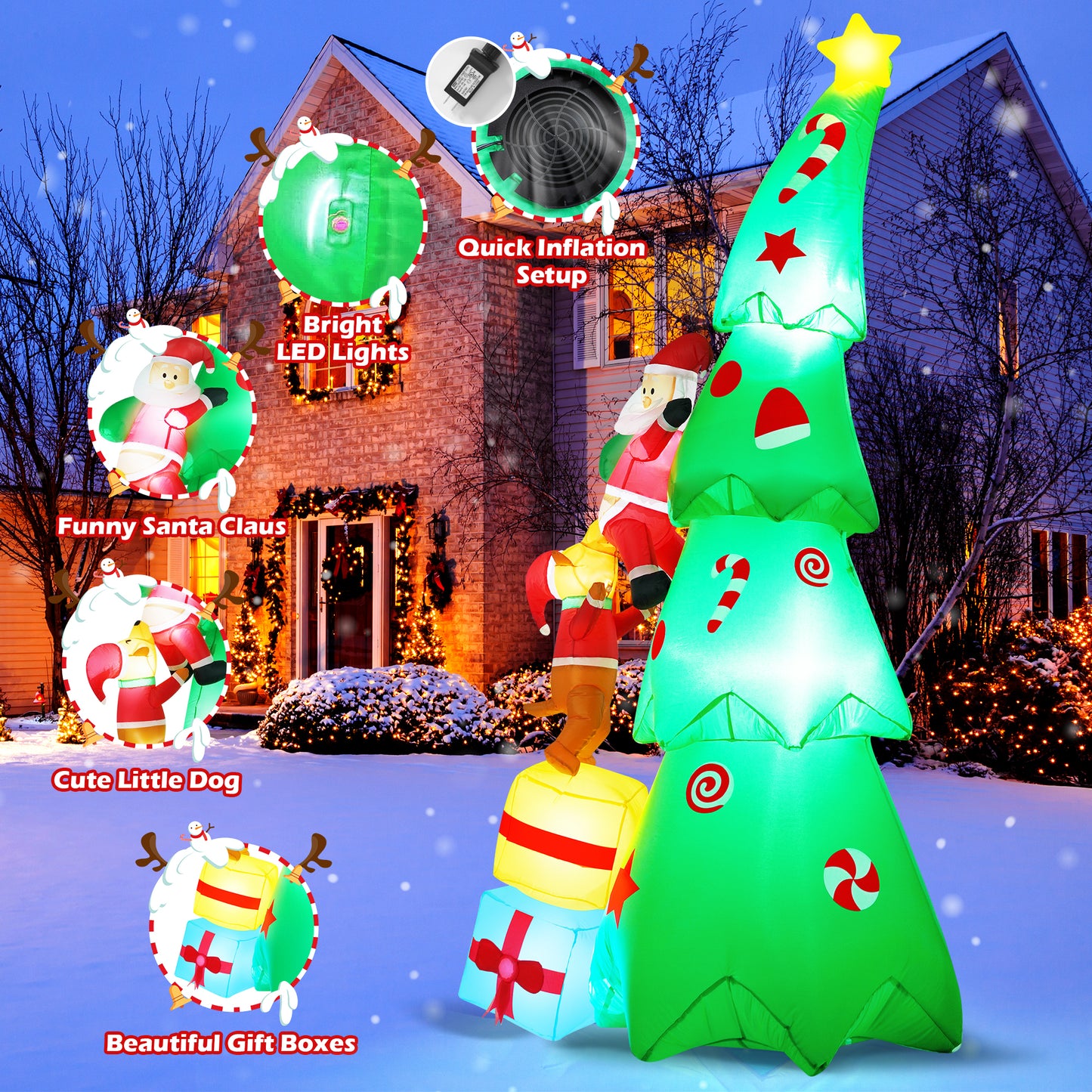Yexmas 7.2FT Large Outdoor Inflatable Christmas Tree with Santa Claus and Dog, Built-in LED Lights, Blow Up Xmas Decoration for Yard, Garden, Lawn, Holiday Party