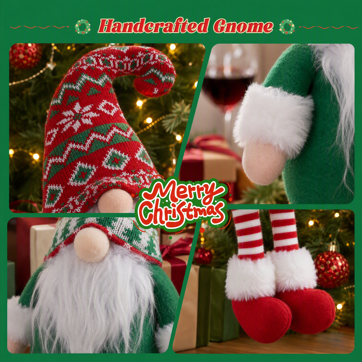 Yexmas 2pcs Gnomes Plush Christmas Decorations, Handmade Santa Gnome Doll, Stuffed Figurine Xmas Ornaments for Home Indoor Tabletop Fireplace Party Holiday Decor