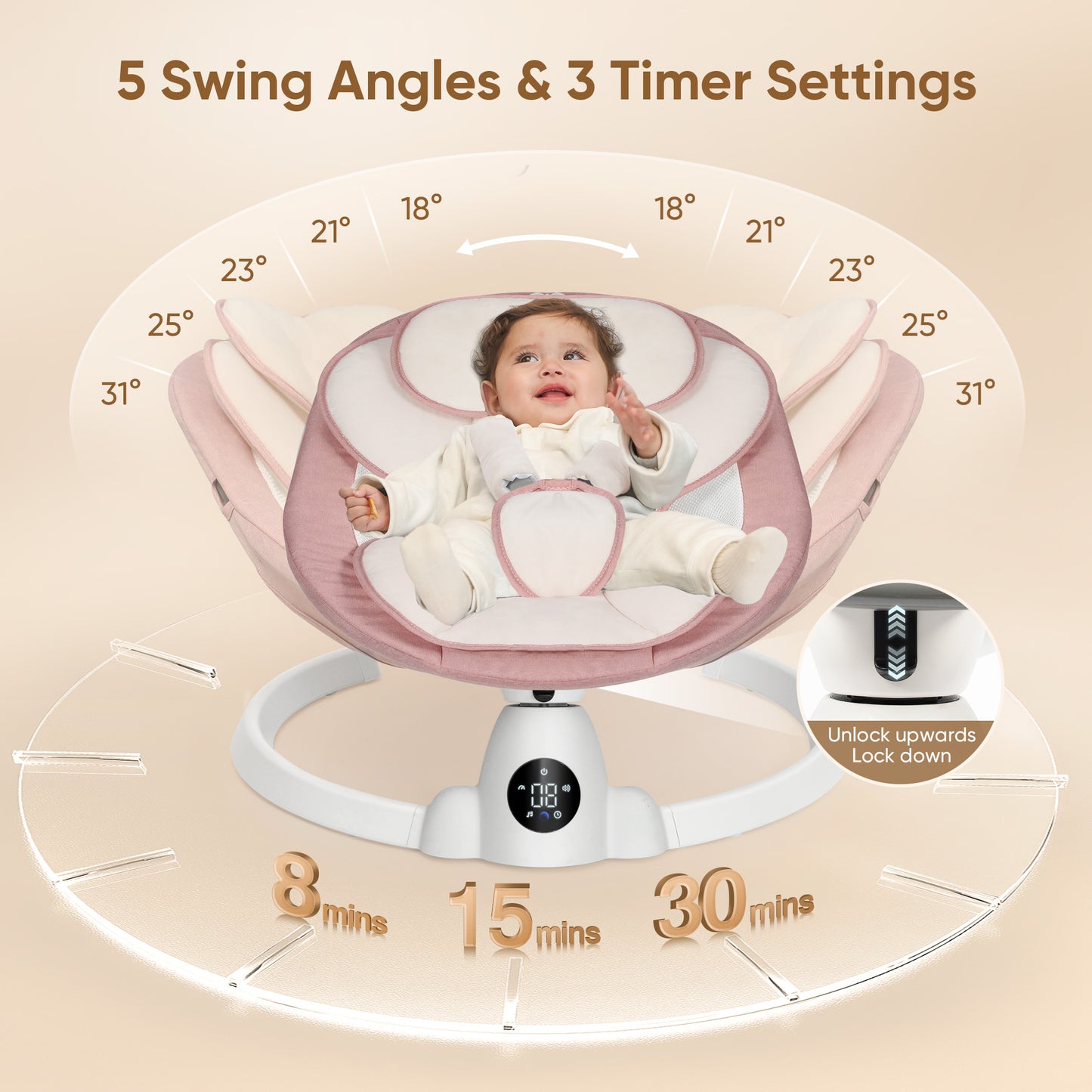 Babyeap Baby Swing for Infants - Smart Electric Swing with Bluetooth Control 5-point Harness,5 Sway Speed,10 Lullabies(Gray)