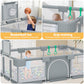 babyeap Baby Playpen,73 Inch Extra Large Baby Playard,Playpen for Babies and Toddlers With Basketball Hoop,Children Kids Play Fence for Indoors Outdoors,Gray