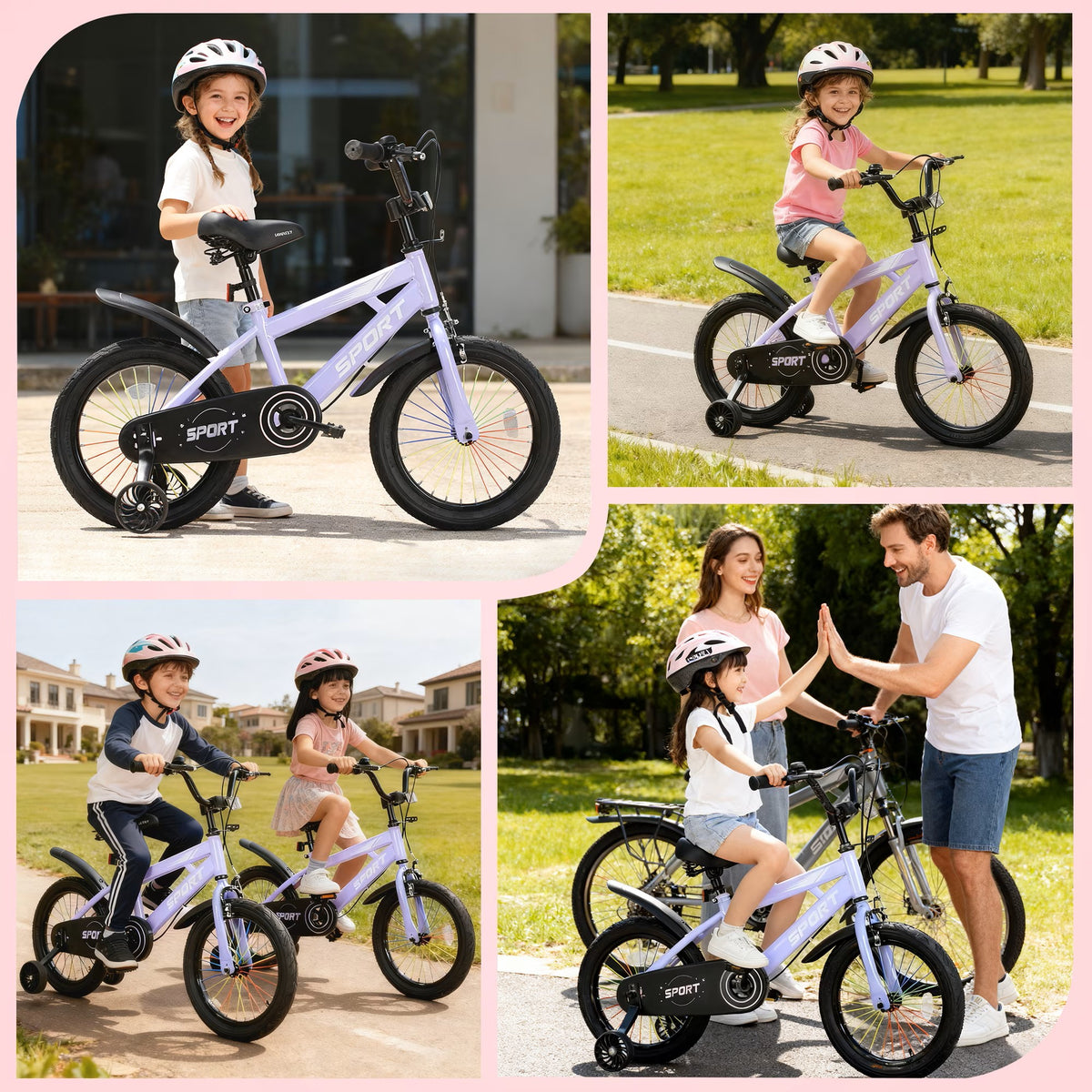 Lookfly 14" Kids Bike for Boys and Girls with Removable Training Wheels,Children's Cicycle,Purple