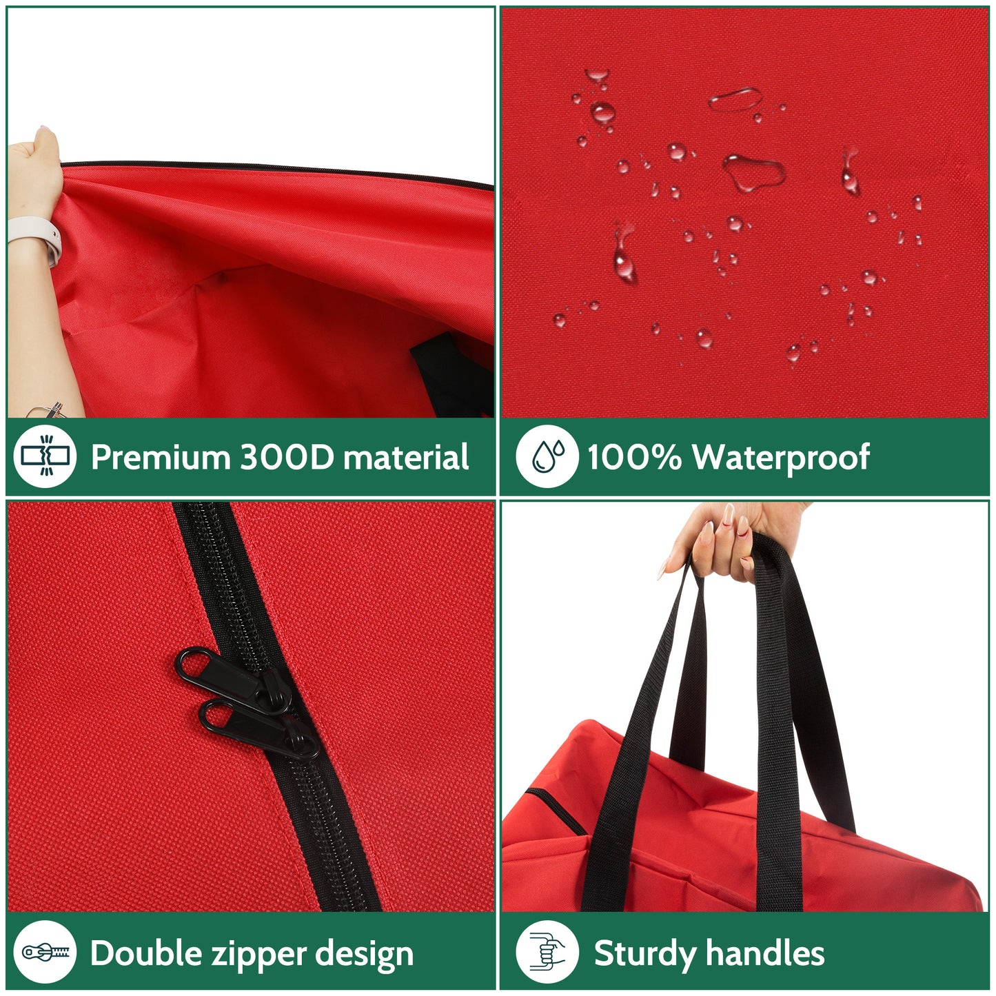 Yexmas 3 Pack Large Christmas Tree Storage Bag,Fits up to 7.5 ft Artificial Trees,Christmas Wreath Garland Storage Bag,Christmas Ornament Storage Box,Reinforced Handles & zipper,Red