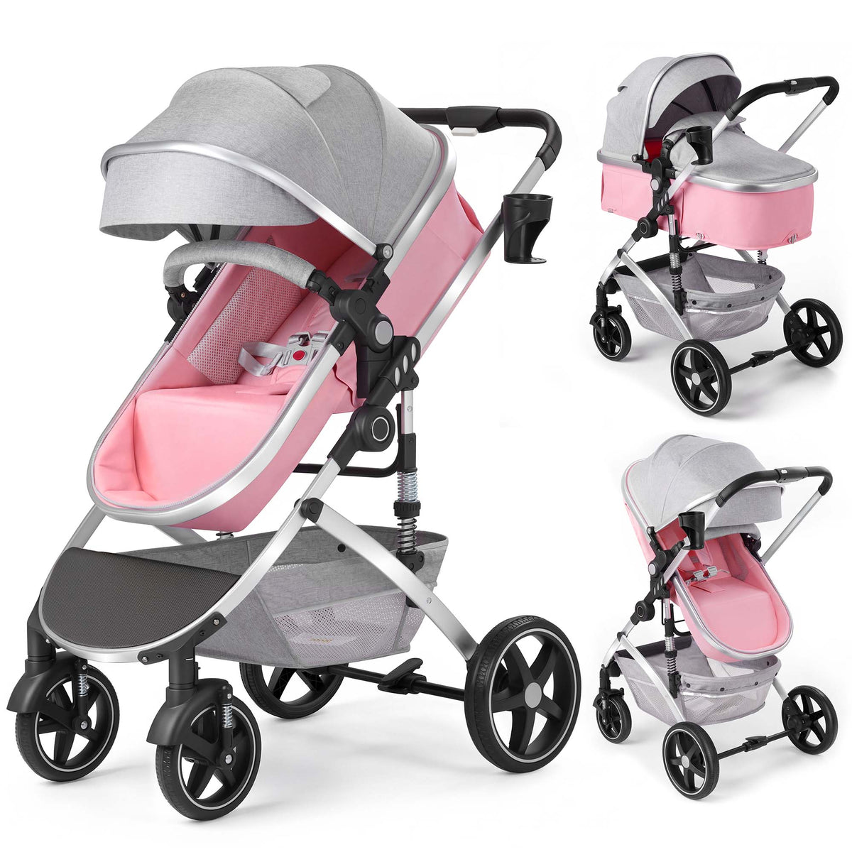babyeap 2 in 1 Baby Stroller,Foldable Lightweight Carriage Reversible Bassinet Pram for Toddler,Travel Stroller with with Cup Holder、Storage Bag