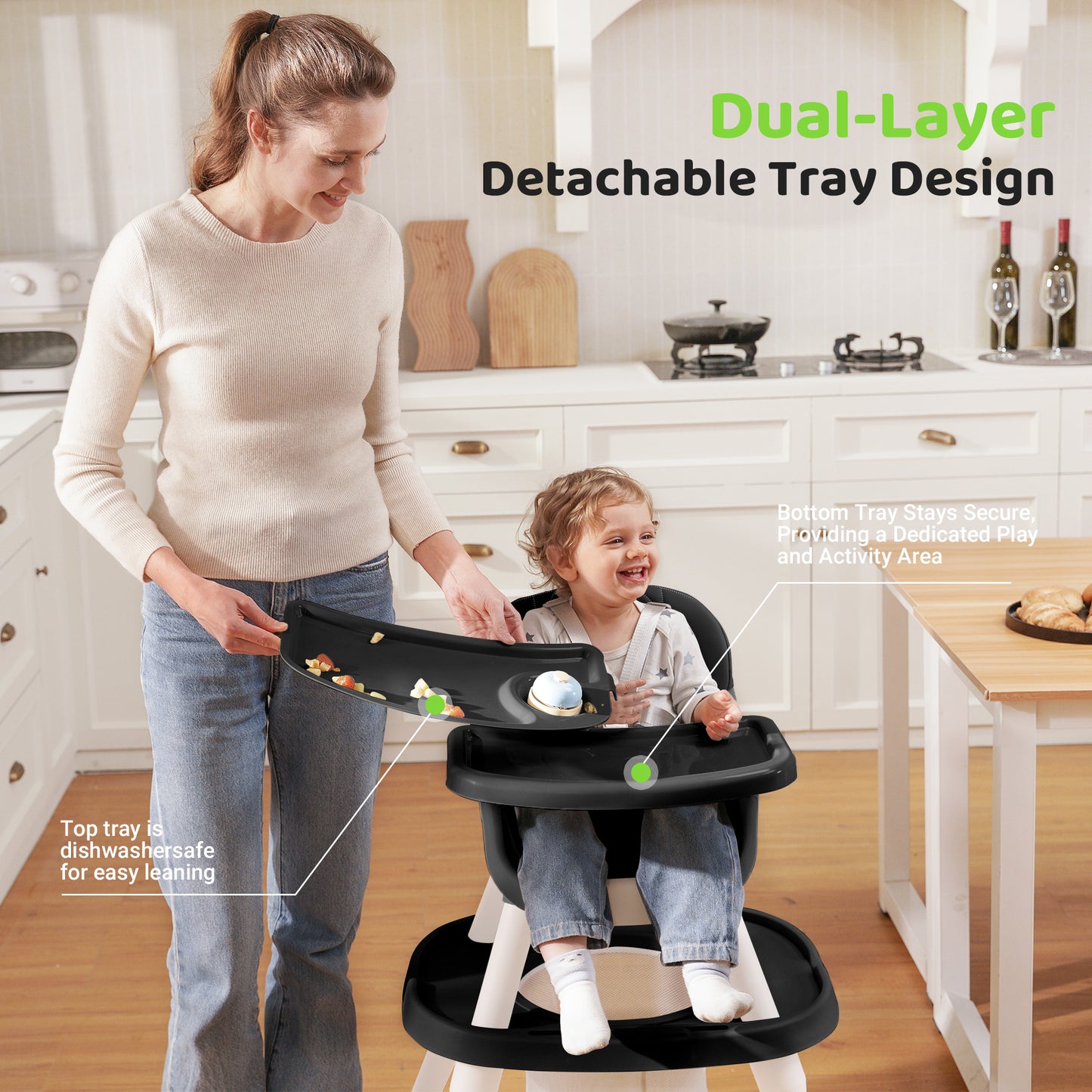 Babyeap Baby High Chair Convertible Highchair, Gray