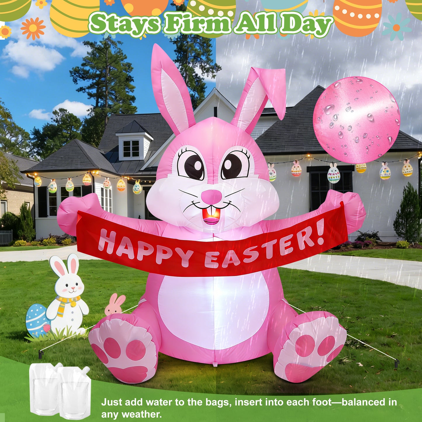 Yexmas 5ft Easter Inflatables,Blow Up Yard Decoration Happy Easter Bunny Decorations Built in LED Lights for Outdoor Lawn Garden Party