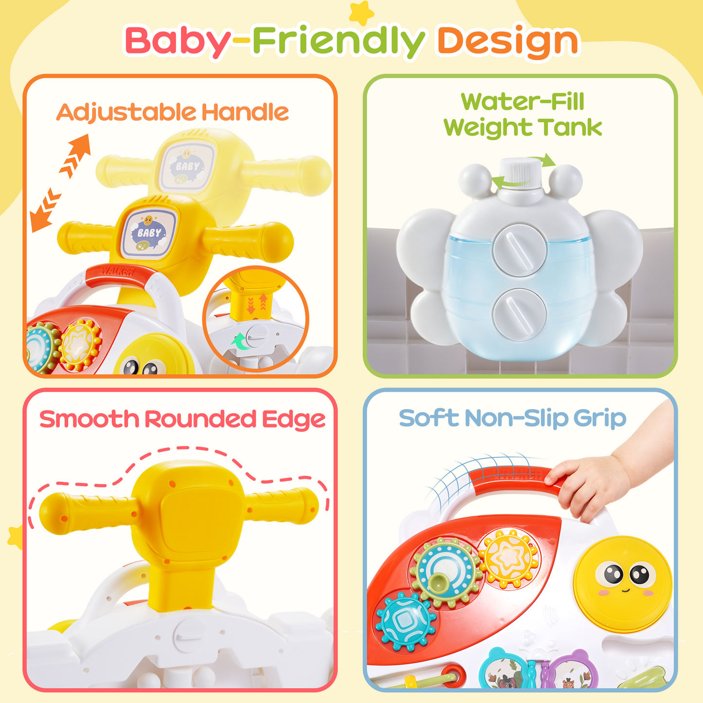 Yexmas 4-in-1 Baby Walker, Baby Push Walker with Wheels, Sit-to-Stand Baby Activity Center, Early Learning Walking Toys, Birthday&Christmas Gift for Toddlers