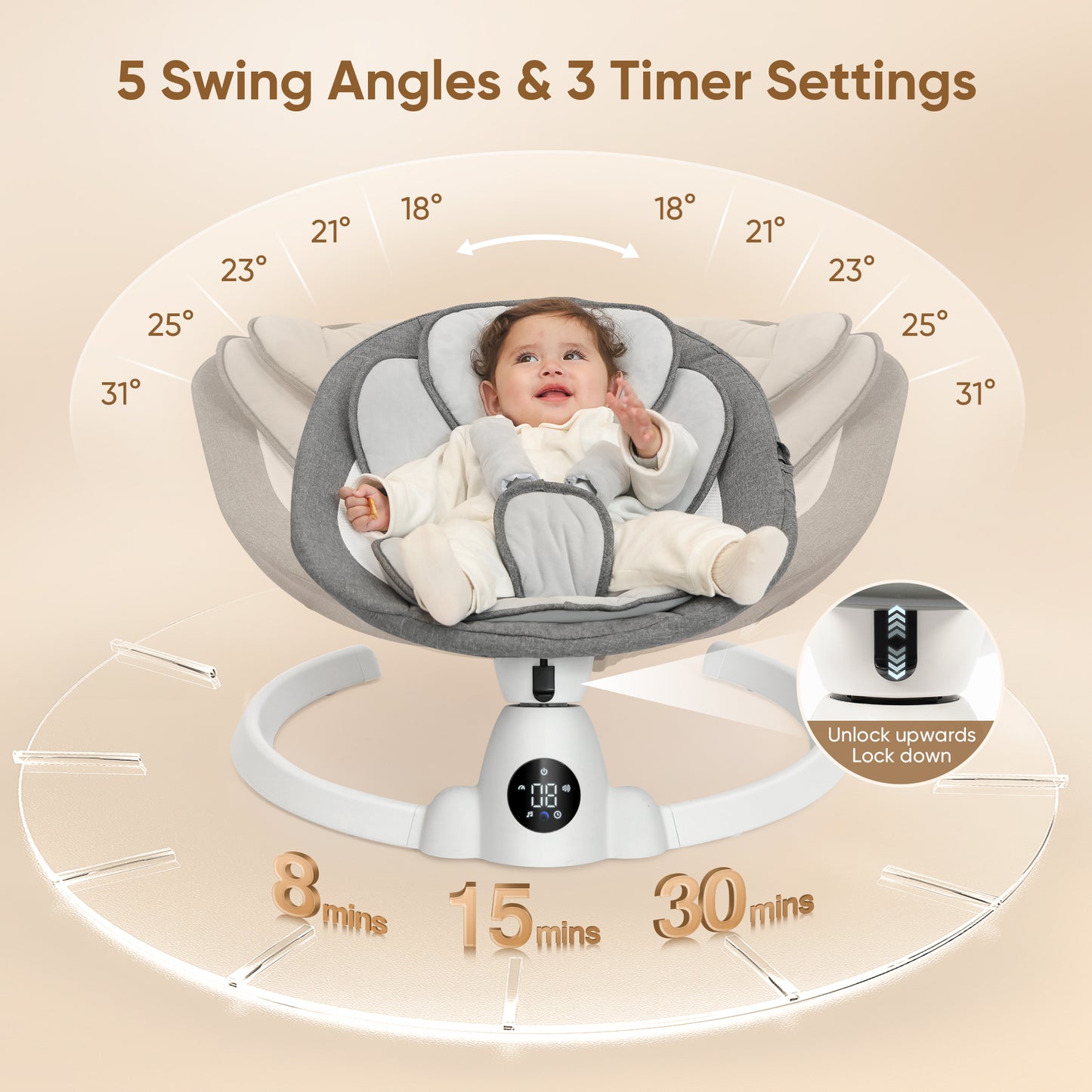 Babyeap Baby Swing for Infants - Smart Electric Swing with Bluetooth Control 5-point Harness,5 Sway Speed,10 Lullabies(Gray)