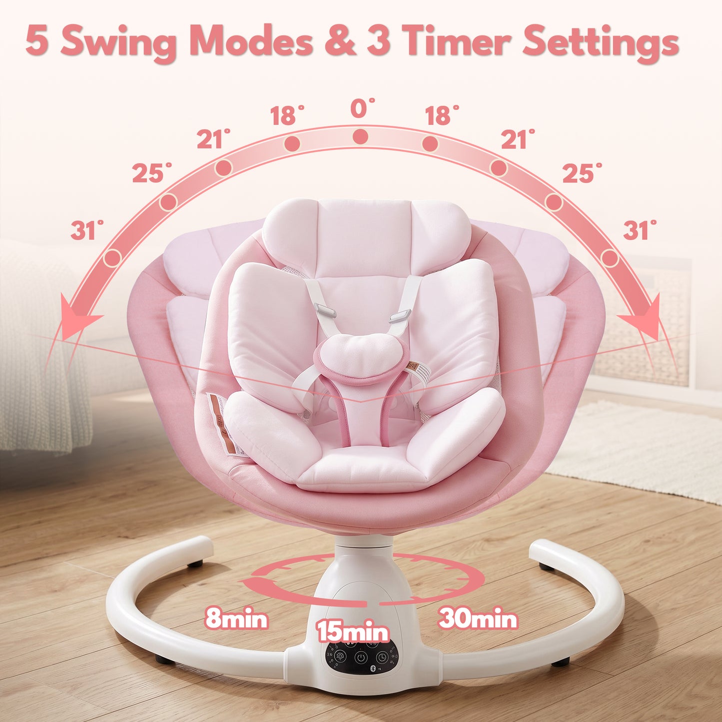 Babyeap Baby Swing for Infants, Electric Swing with Remote Control,5 Sway Speeds,Built-In Music,Pink