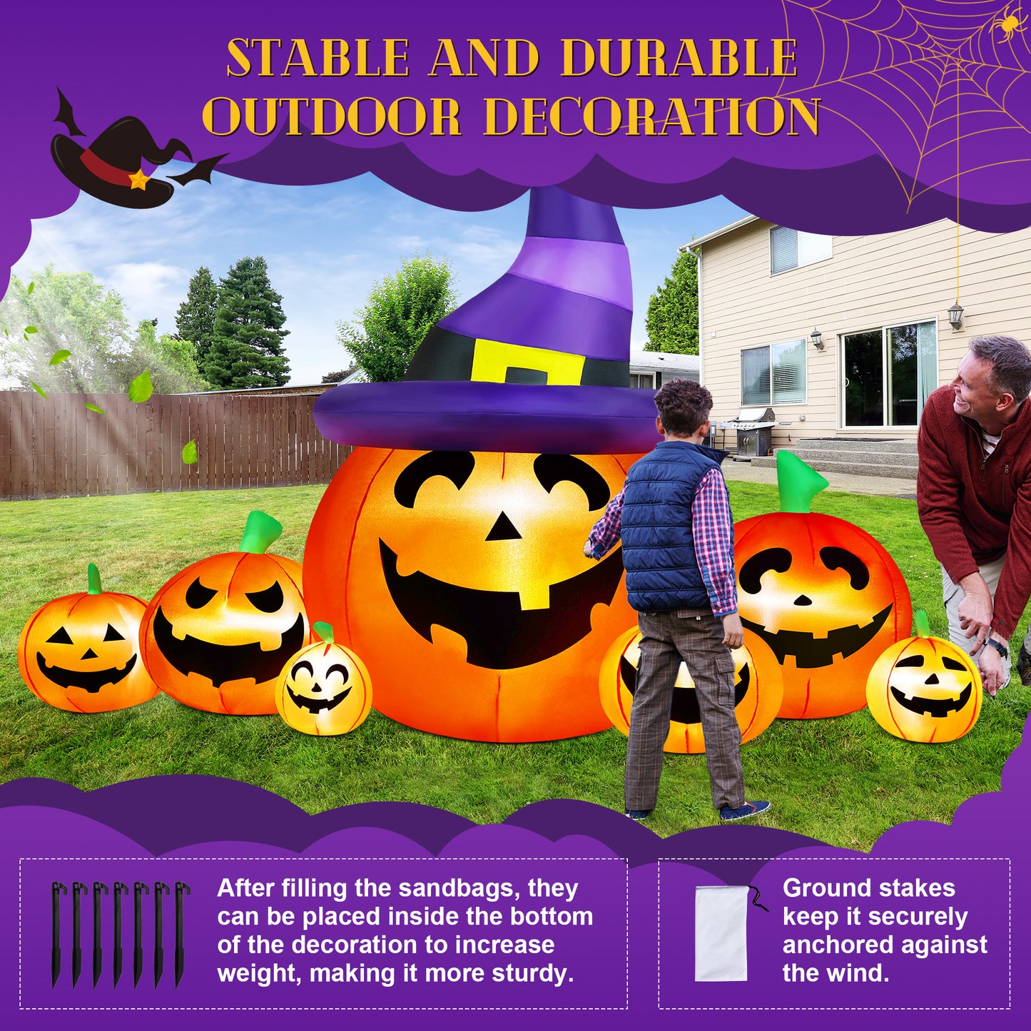 Yexmas 7.5FT Halloween Inflatable Pumpkin,Halloween Blow Ups with Witch Hat for Party Yard, Garden, Lawn, Indoor Outdoor Halloween Decor