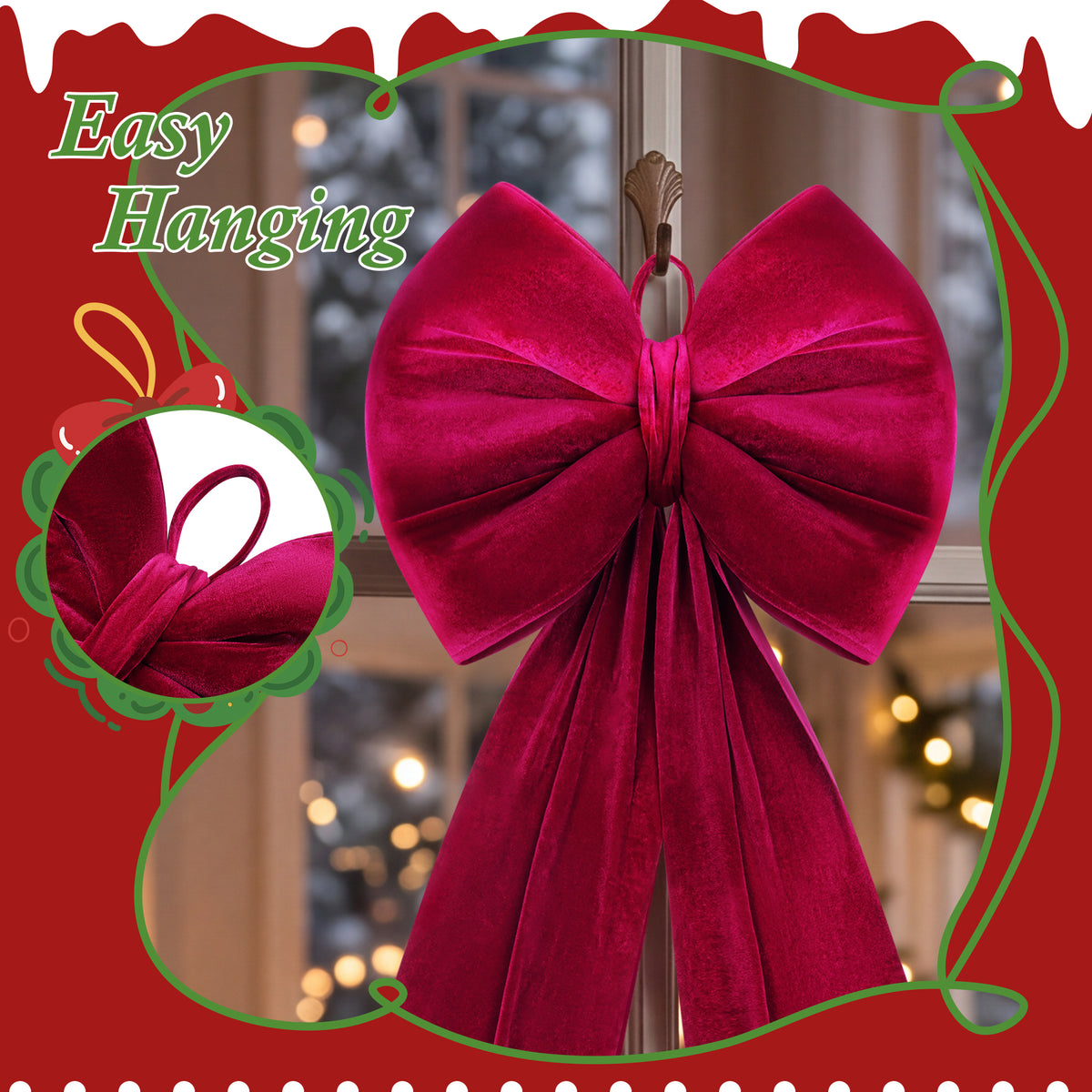 Yexmas 70×20 Inch Giant Velvet Christmas Bows, Big Burgundy Bows Tree Topper Ribbon Hanging Bows Decor for Holiday Front Door Wall Party Wreath Garland Crafts Xmas Decoration