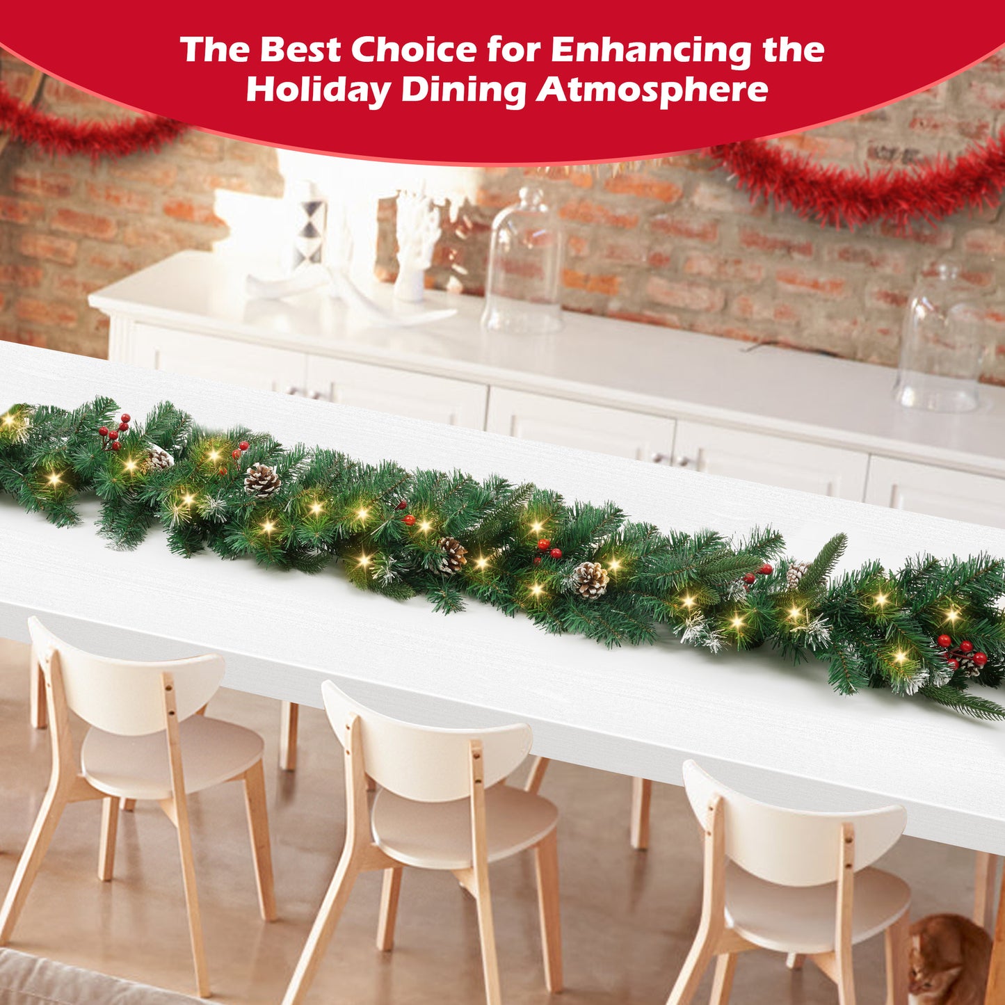Yexmas 9ft Large Christmas Garland, Multi-Purpose Xmas Wreath with 90 LED Lights, Battery Operated