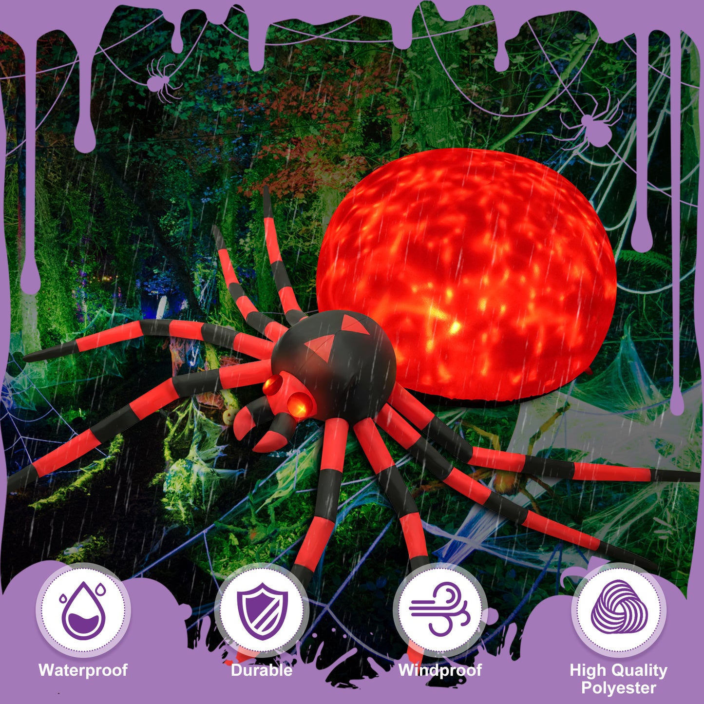 8FT Halloween Inflatables Outdoor Decorations Giant Spider Decorations with LED Lights and Air Pump Blow up Inflatable Red