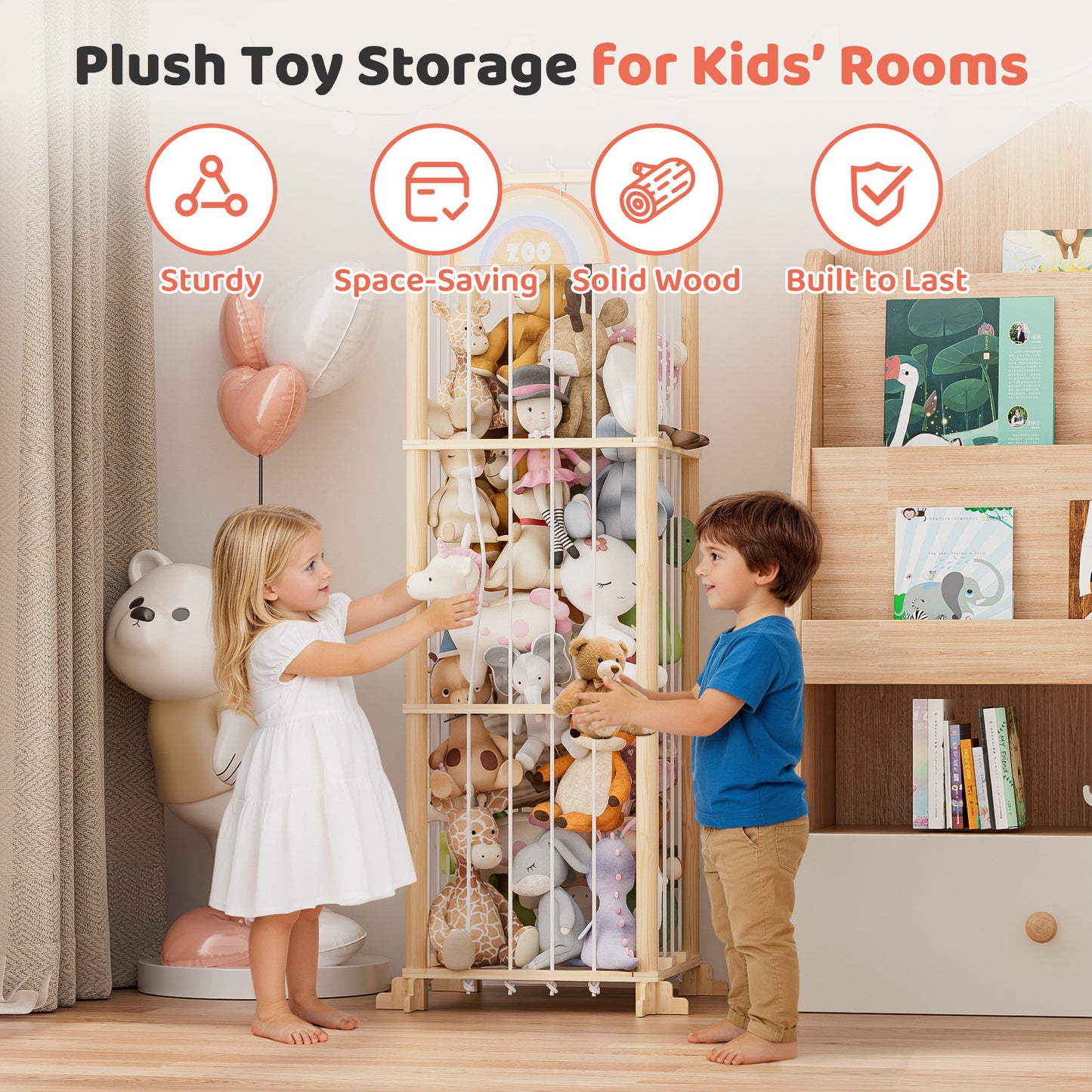 babyeap Wooden Stuffed Animal Storage,Large Stuffed Animal Holder,Natural PineWood Toy Storage,Plushies Storage for Kidroom,Playroom,Bedrooms & Toddler Room