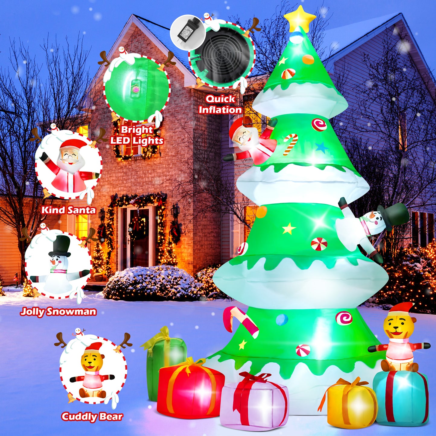 Lookfly 7.3ft Large Outdoor Christmas Inflatable Tree with Santa Claus A