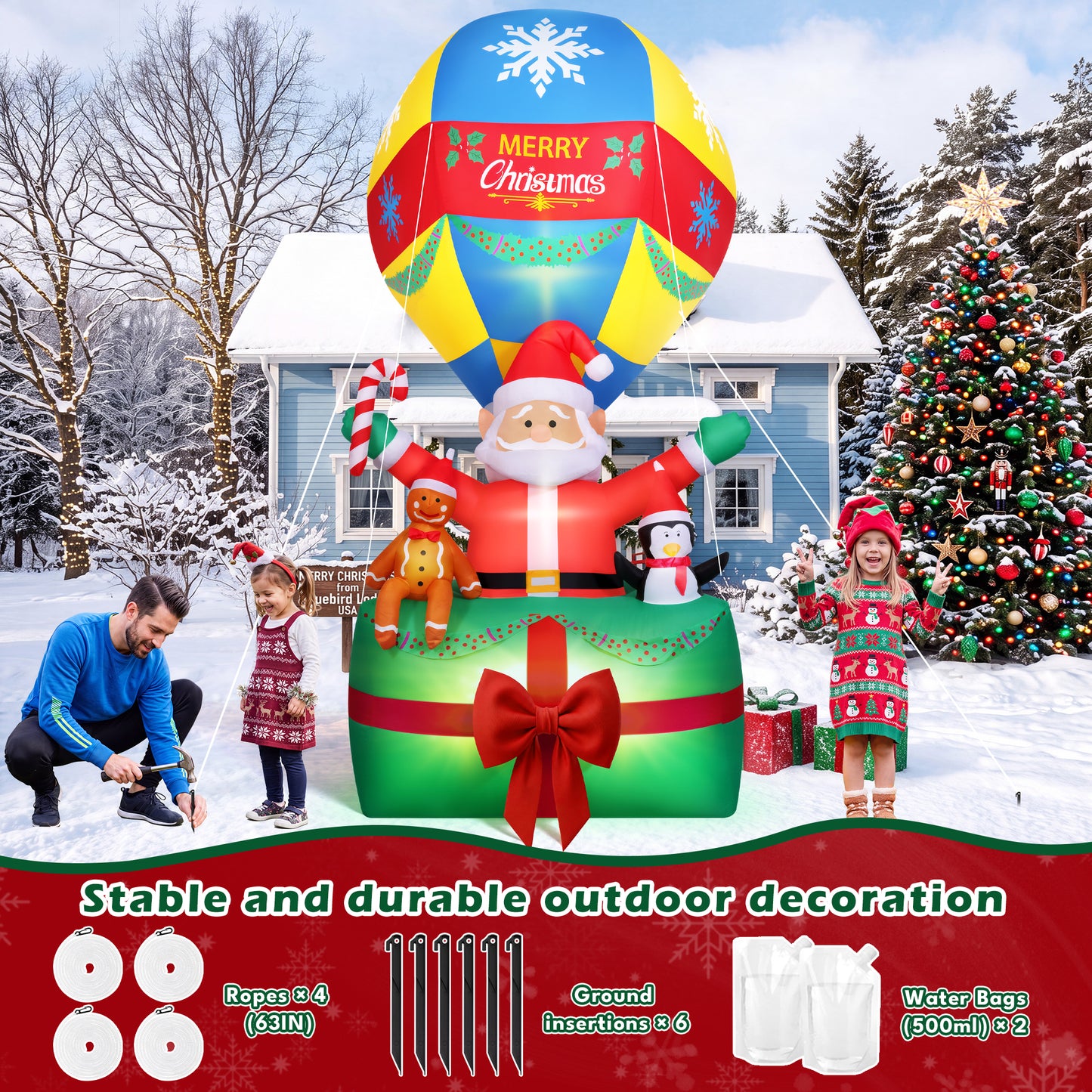 Yexmas 9FT Inflatable Christmas Santa Claus in Hot Air Balloon,Outdoor Holiday Decoration with LED Lights for Yard Lawn Garden