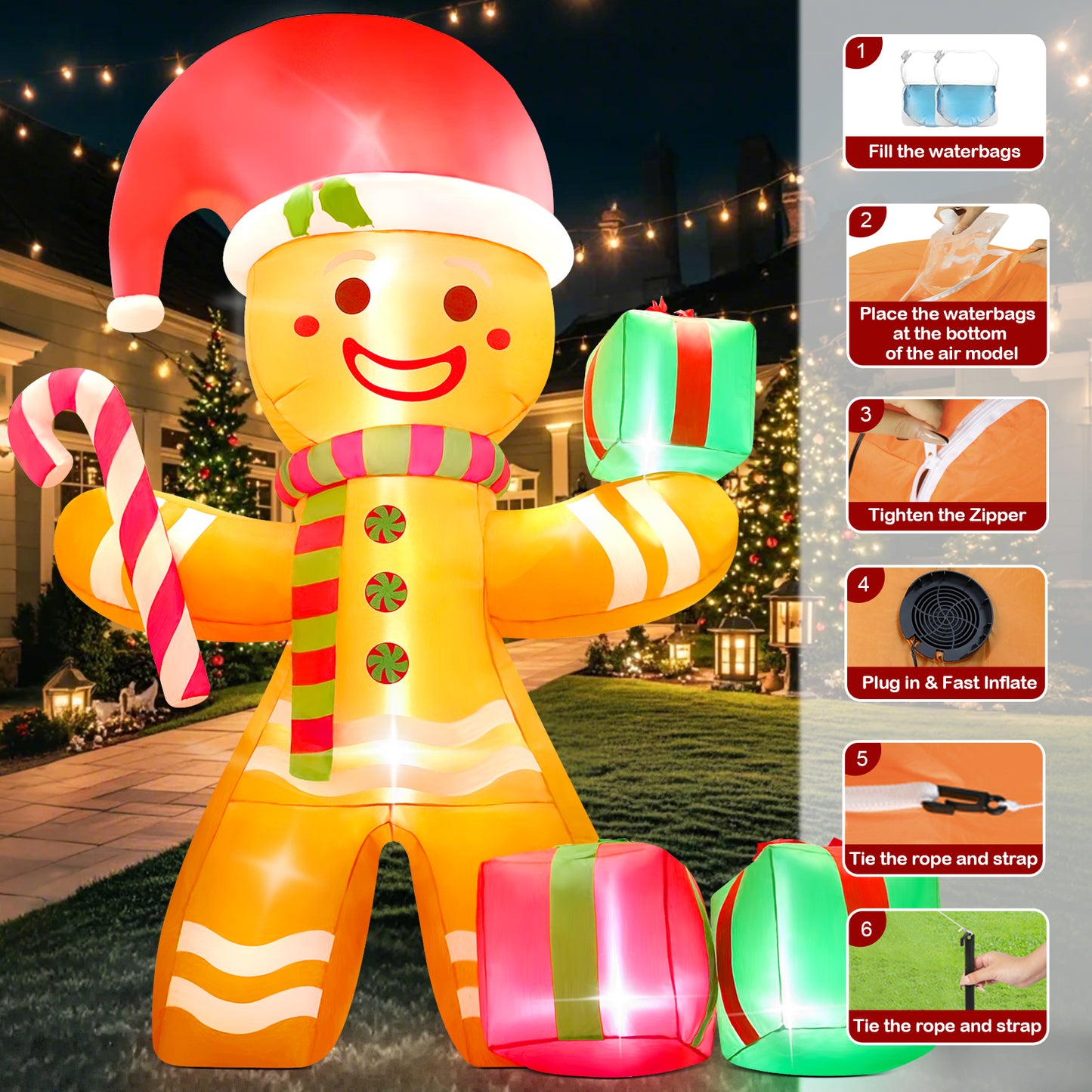 Yexmas 8 ft Christmas Inflatables Gingerbread Man Outdoor Decorations, Blow up Yard Christmas Decorations with Build-in LEDs for The Yard Lawn Garden