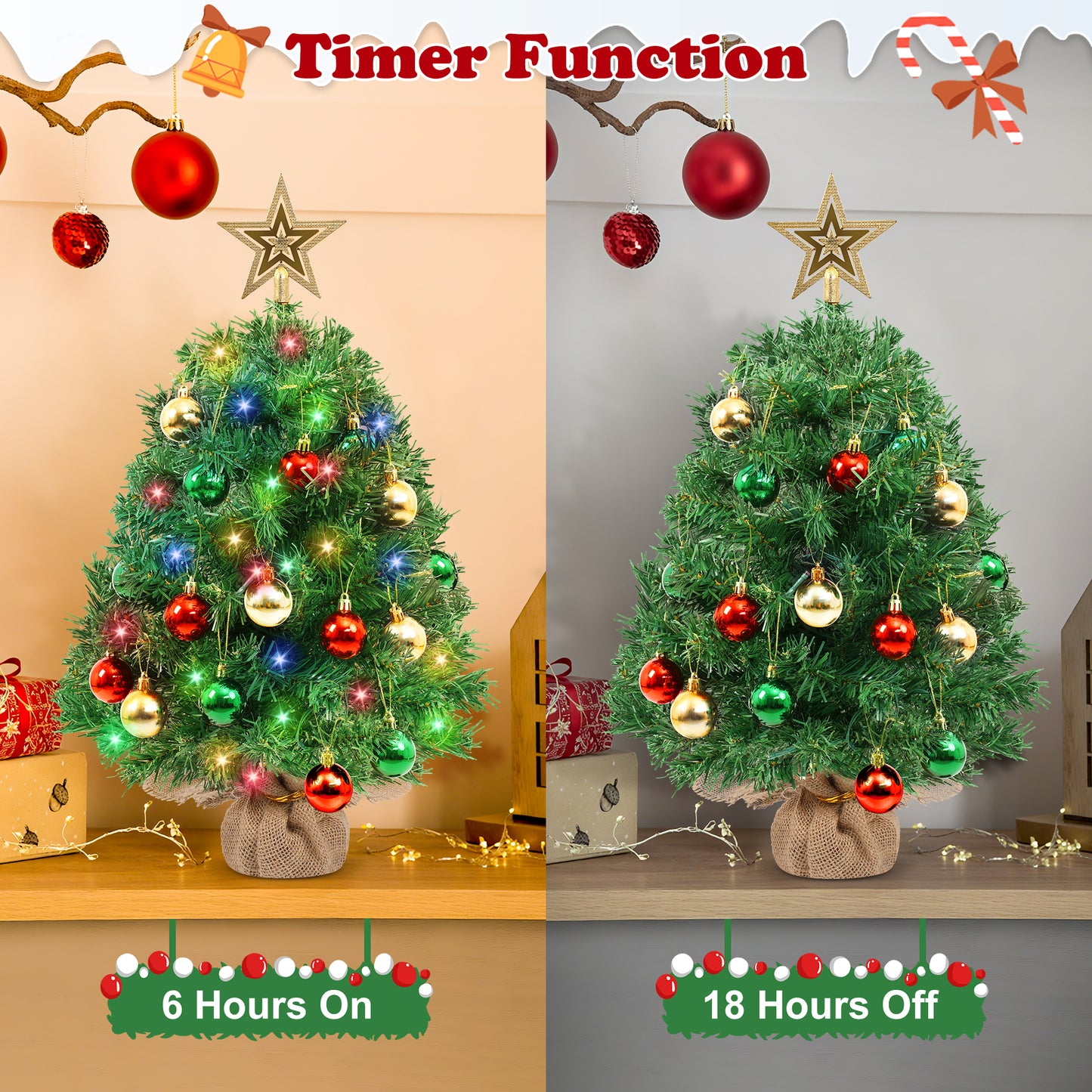 Yexmas 2PCS Pre-lit Artificial Mini Christmas Tree,30 Inch Small Tabletop Xmas Tree for Indoor Outdoor Christmas Decor
