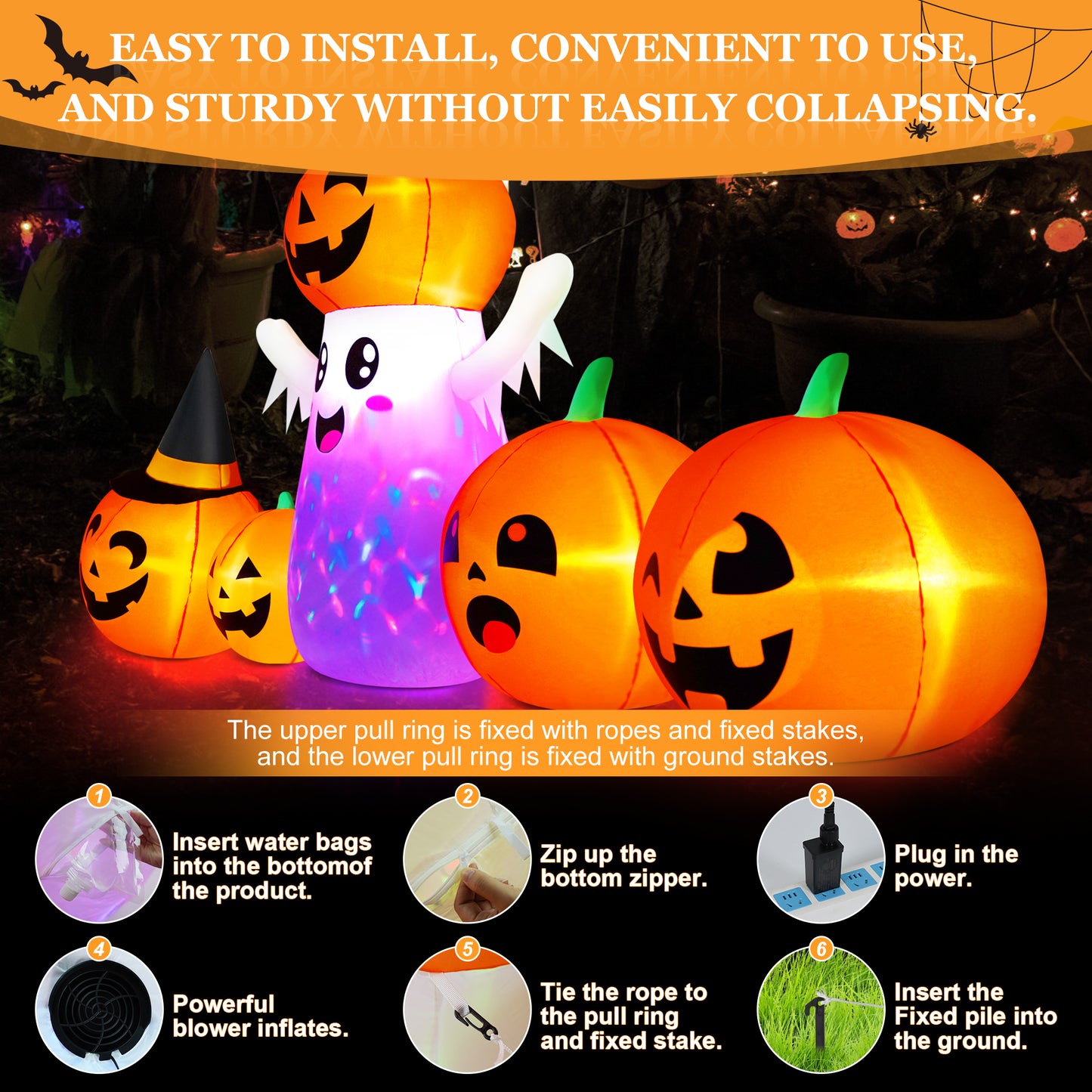 Yexmas 9.4ft Halloween Inflatable Pumpkins Outdoor Decor with Black Cat Tombstone and Spectre,Built-in LED Lights,for Halloween Party,Yard,Garden,Lawn
