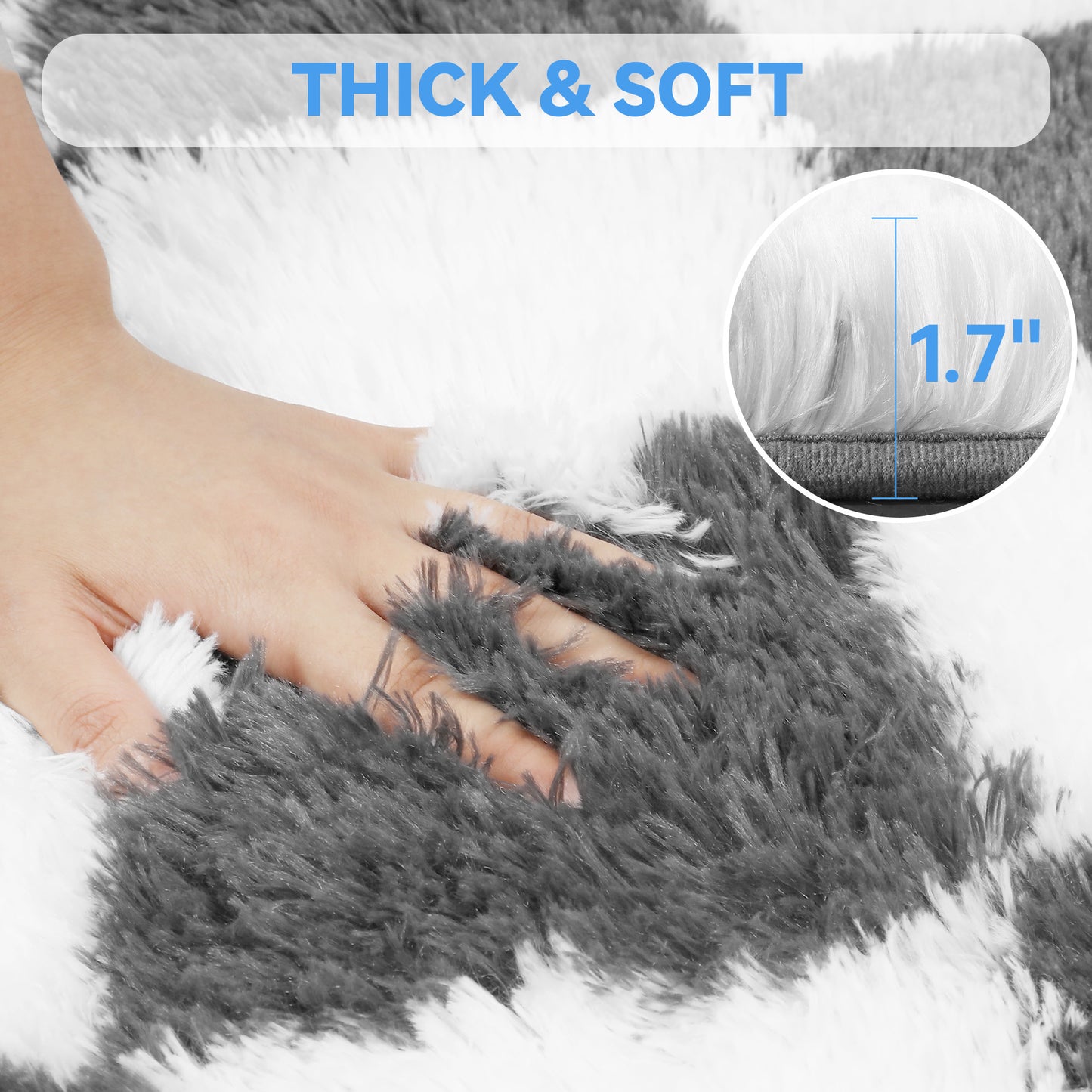 CozyDesg Large Rugs,4'x6' Soft Fluffy Shag Indoor Floor Carpet for Living Room Bedroom Dining Room Office Home Decor,Dark Gray & White