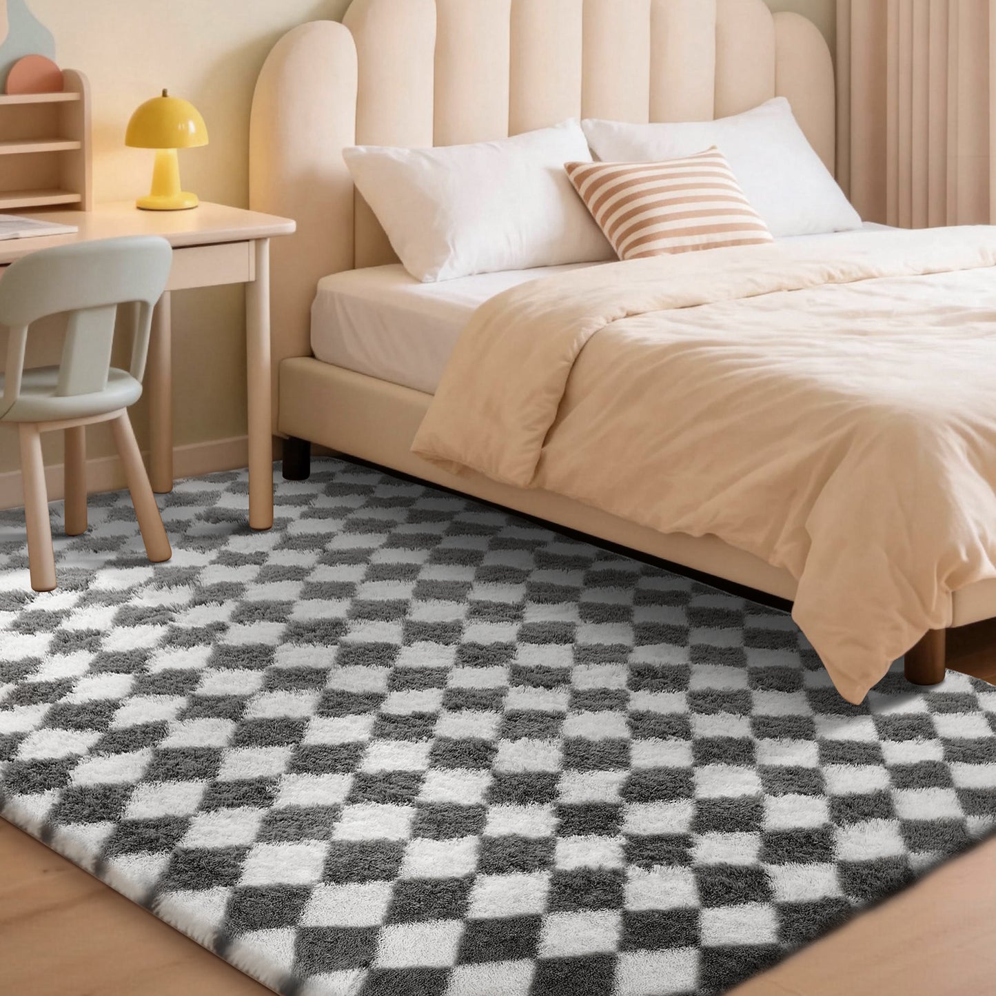 CozyDesg Large Rugs,4'x6' Soft Fluffy Shag Indoor Floor Carpet for Living Room Bedroom Dining Room Office Home Decor,Dark Gray & White