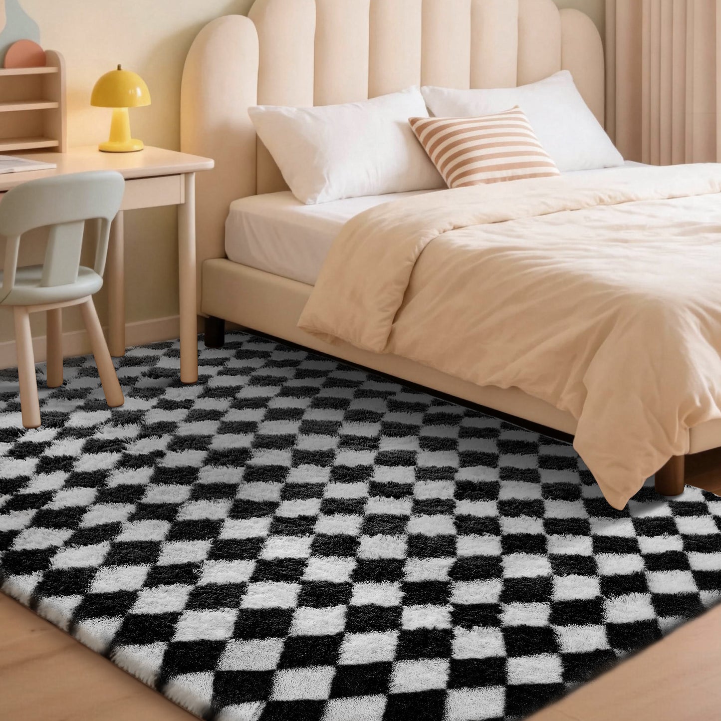 CozyDesg Large Rugs,4'x6' Soft Fluffy Shag Indoor Floor Carpet for Living Room Bedroom Dining Room Office Home Decor,Dark Gray & White