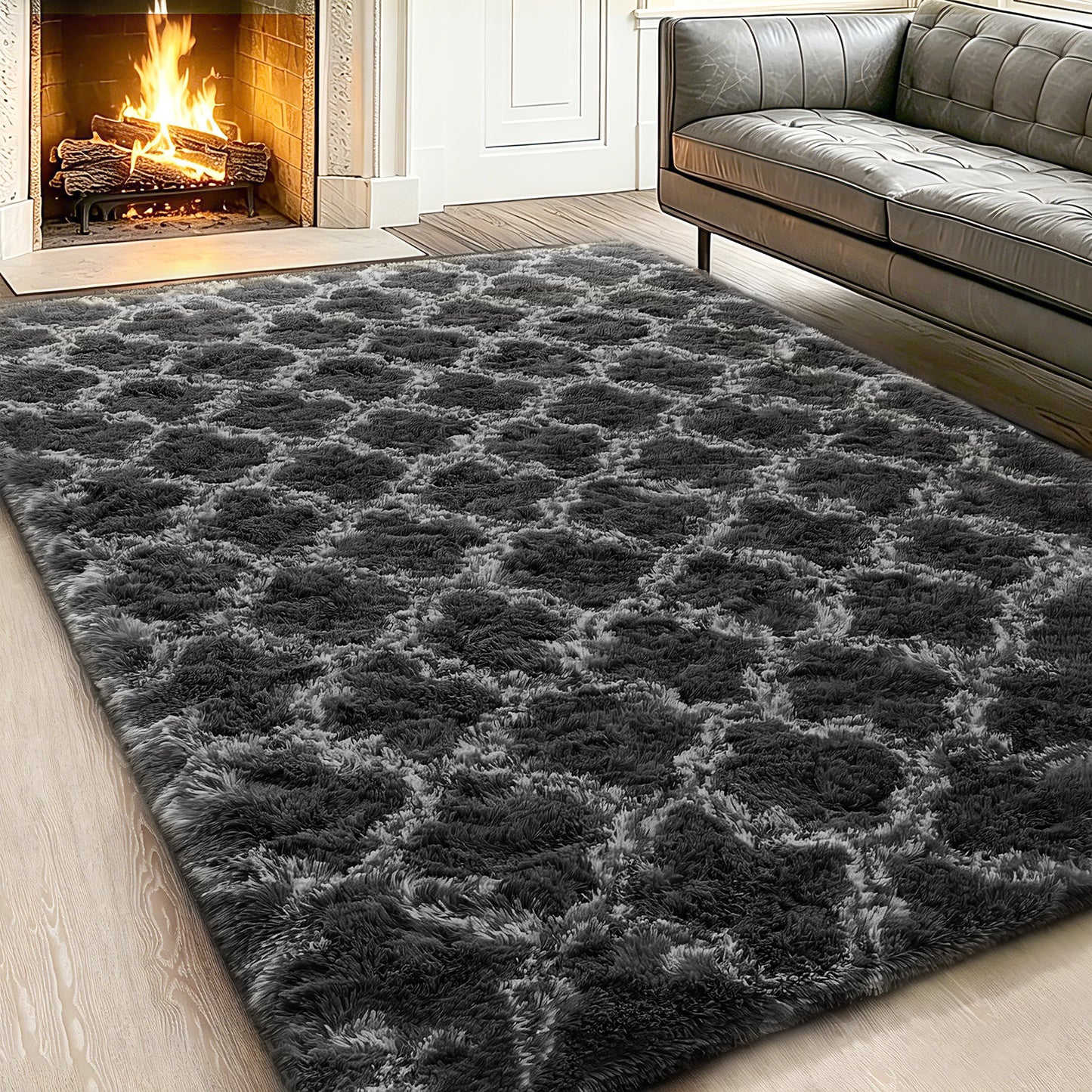 CozyDesg Shag Area Rugs,4'x6' Soft Fluffy Shaggy Carpet for Living Room,Large Rug for Bedroom Dining Room Home Decor Room Decor,Black & White