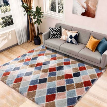 CozyDesg 4ftx6ft Area Rugs,Shag Fluffy Checkered Rugs for Living Room,Bedroom,Modern Room Decor Carpet, Non-Slip Floor Rug,ColorfulA