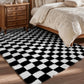 CozyDesg Shag Area Rugs,5'x8'/8' x 10' Soft Fluffy Floor Rugs Checkered Carpet，Washable Area Rugs for Living Room Bedroom Decor,Beige & White