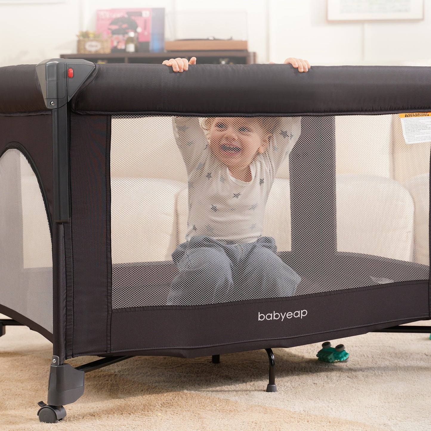 Babyeap 4in1 Baby Bassinet with Playard, 1-Step Fold Portable Playpen with Changing Table, Bedside Sleeper for Newborns, Black