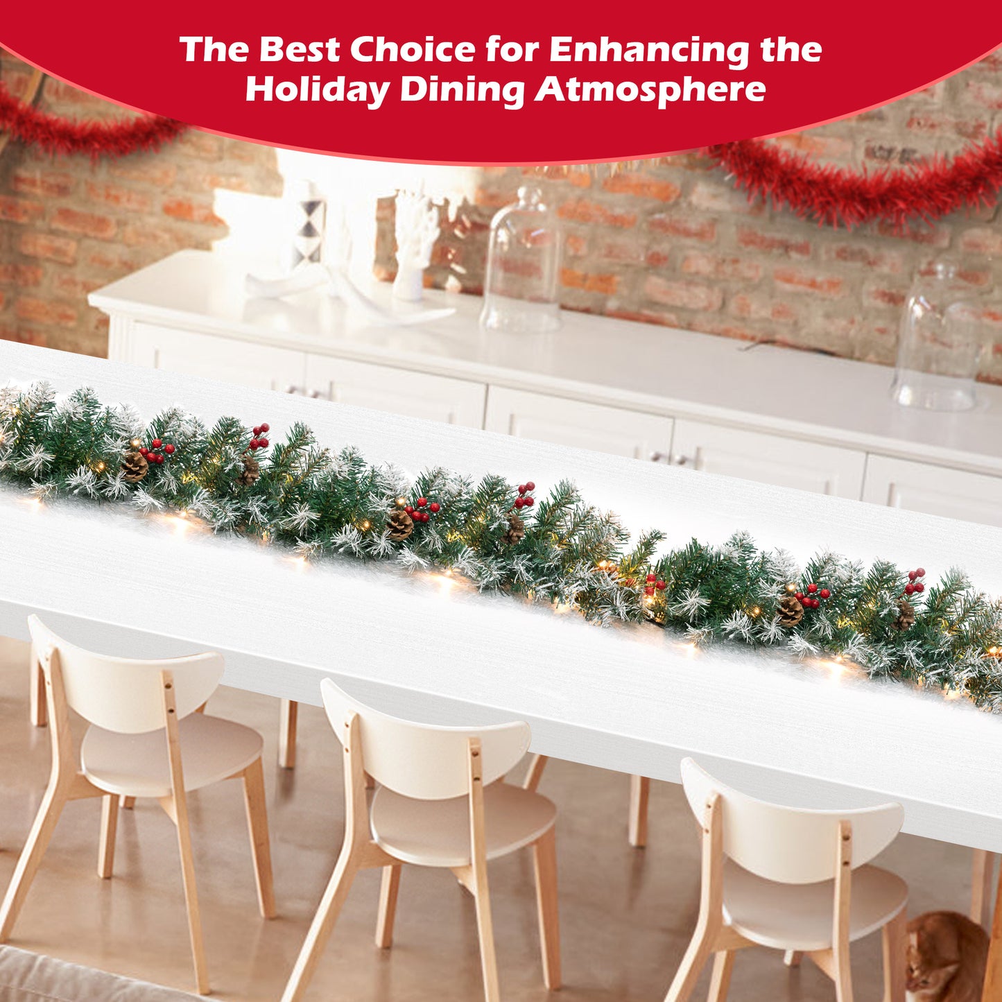 Yexmas 9ft Large Christmas Garland, Multi-Purpose Xmas Wreath with 60 LED Lights, Decorated with Pinecones, Berry Clusters, Battery Operated