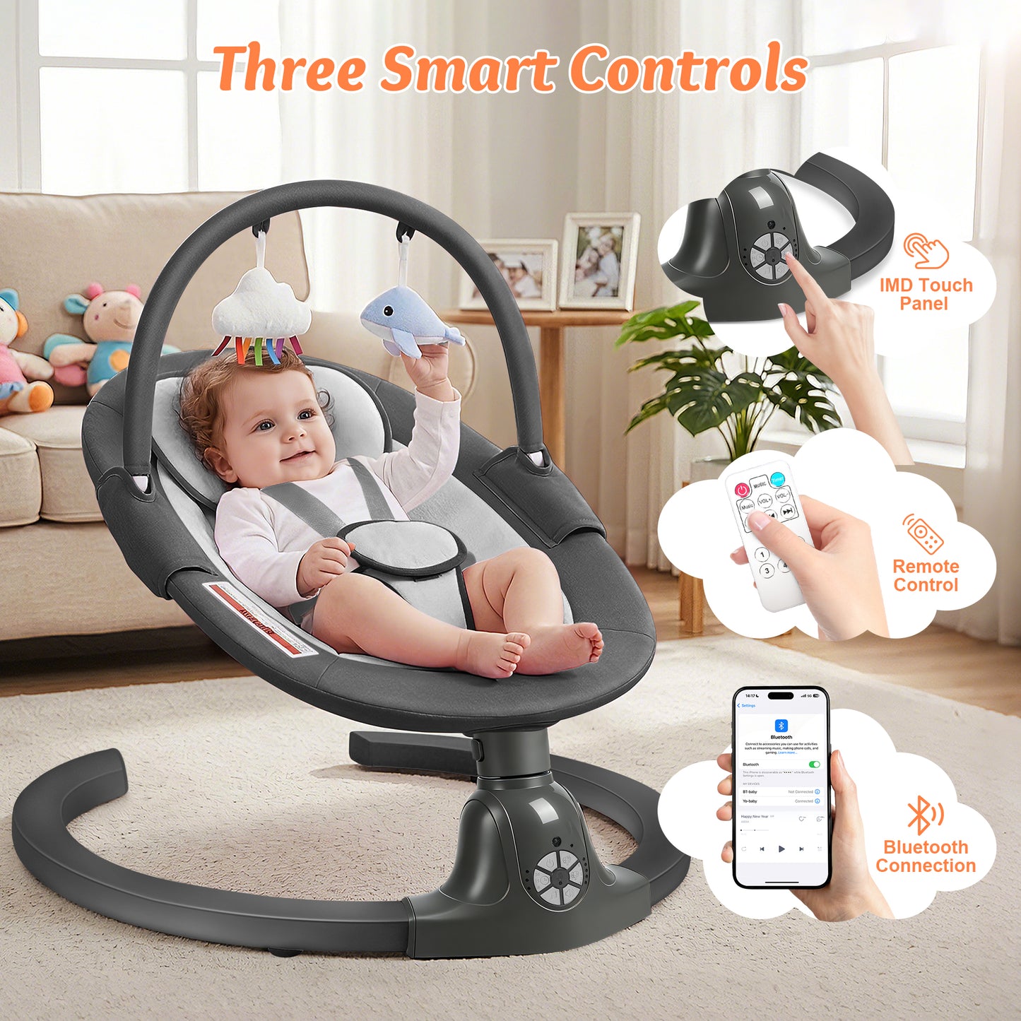 Babyeap Baby Swing for Infants,Electric Swing for Baby with Remote Control, 5 Speeds,Built-In Sounds,Pink