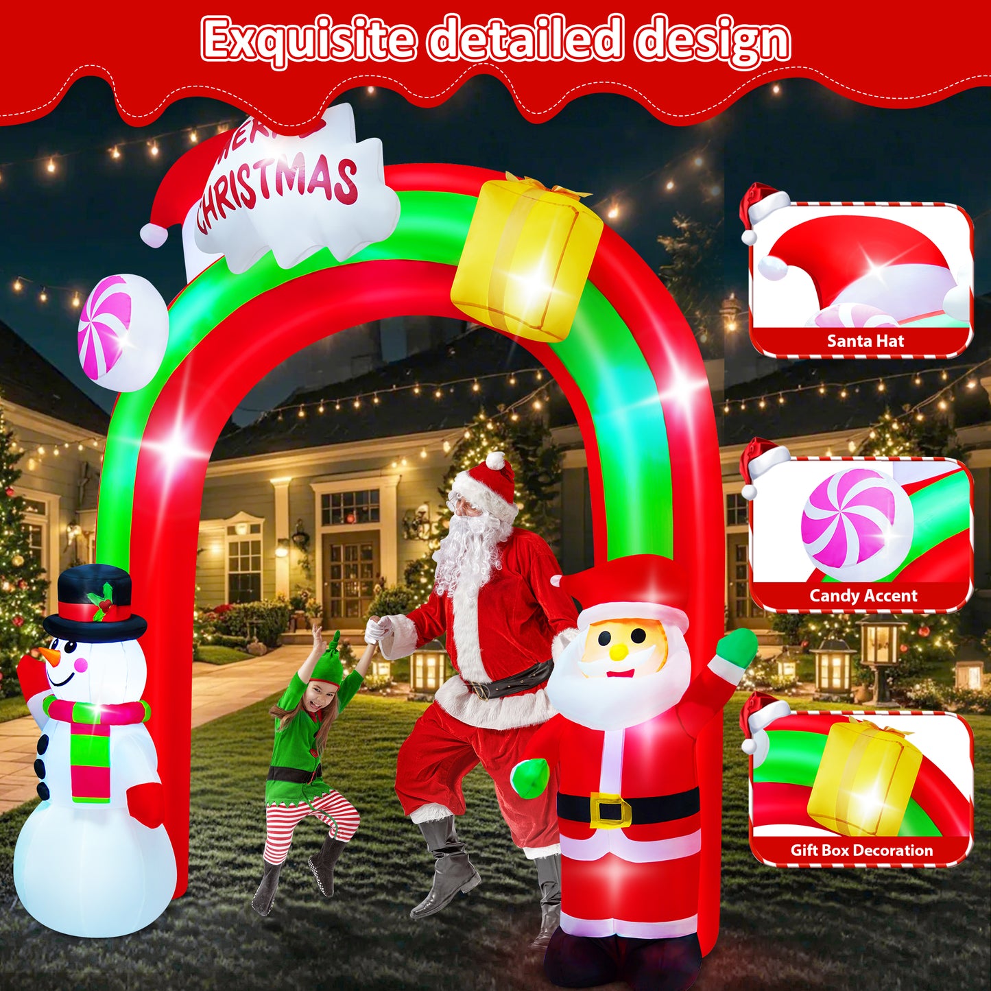 Yexmas 8.5FT Christmas Inflatable Archway,Blow Ups Xmas Inflatable with Santa, Snowman, Gifts and Candy,Built-in LED Lights for Indoor Outdoor Holiday Decoration