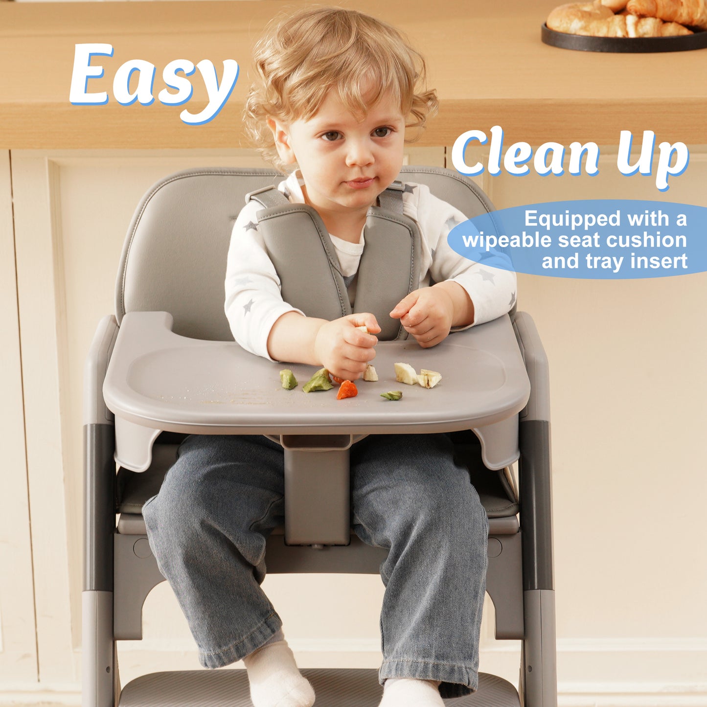 Babyeap Baby High Chair, Adjustable and Convertible Highchair for Babies and Toddlers, Foldable Design, Gray