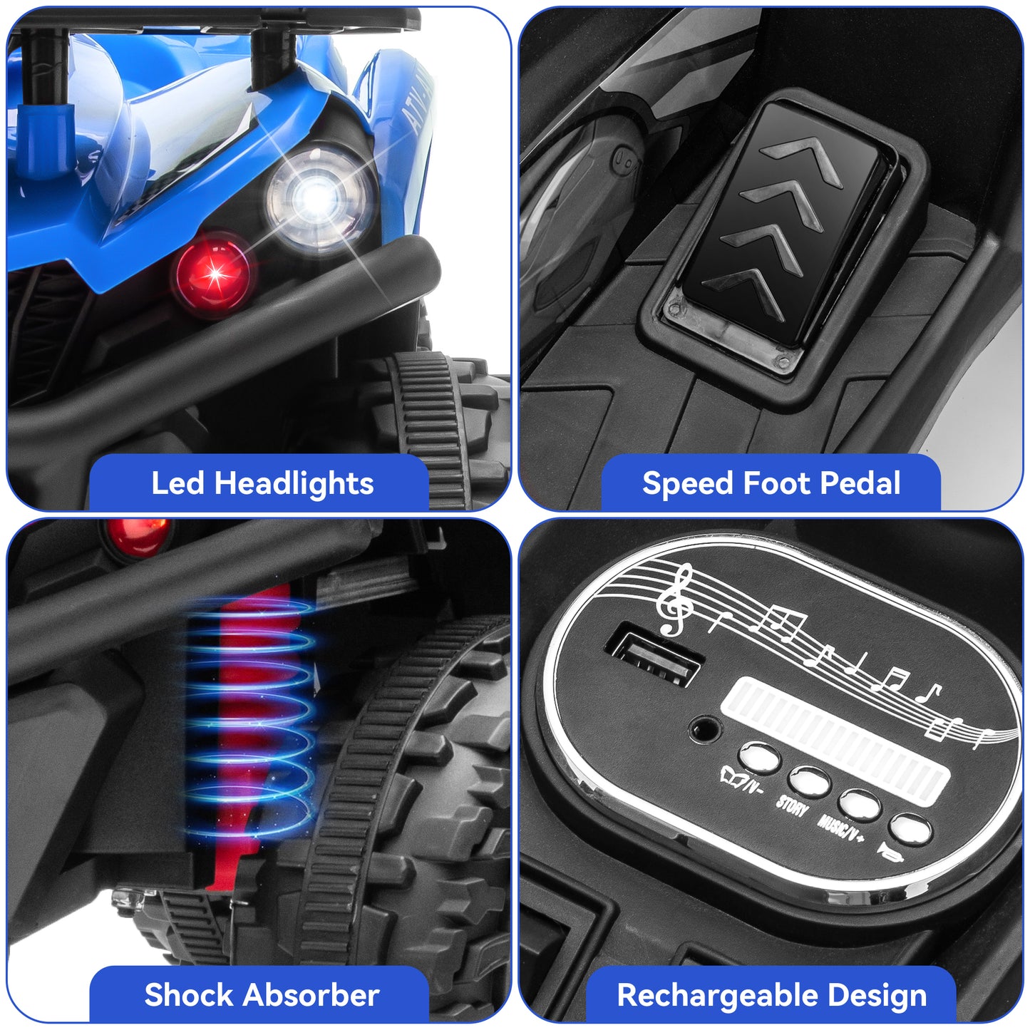 Yexmas 24V Kids ATV,Electric ATV for Kids 4 Wheelers Quad Car Toy, Ride On Toy Car As Gift for Kids,Blue