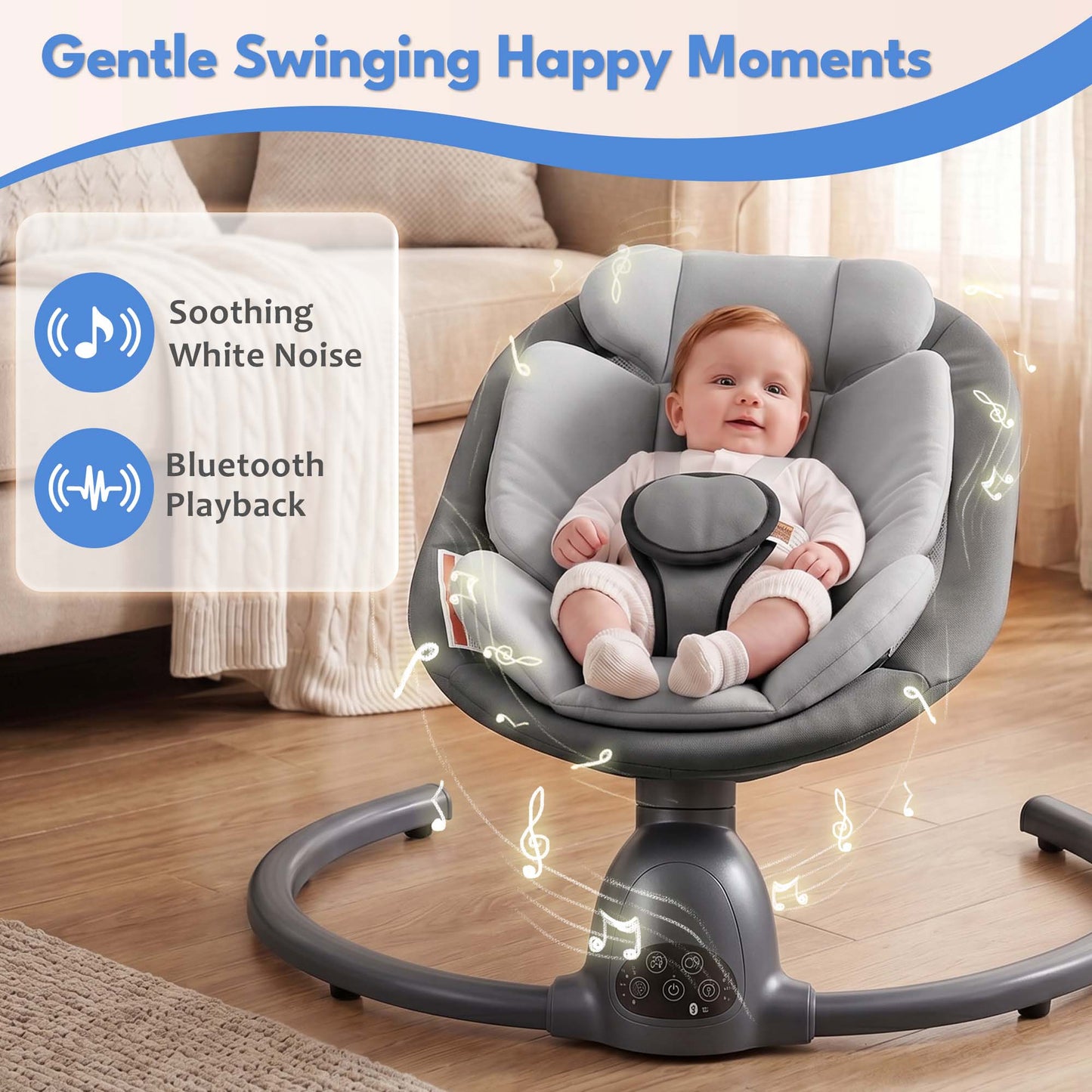 Babyeap Baby Swing for Infants, Electric Swing with Remote Control,5 Sway Speeds,Built-In Music,Pink