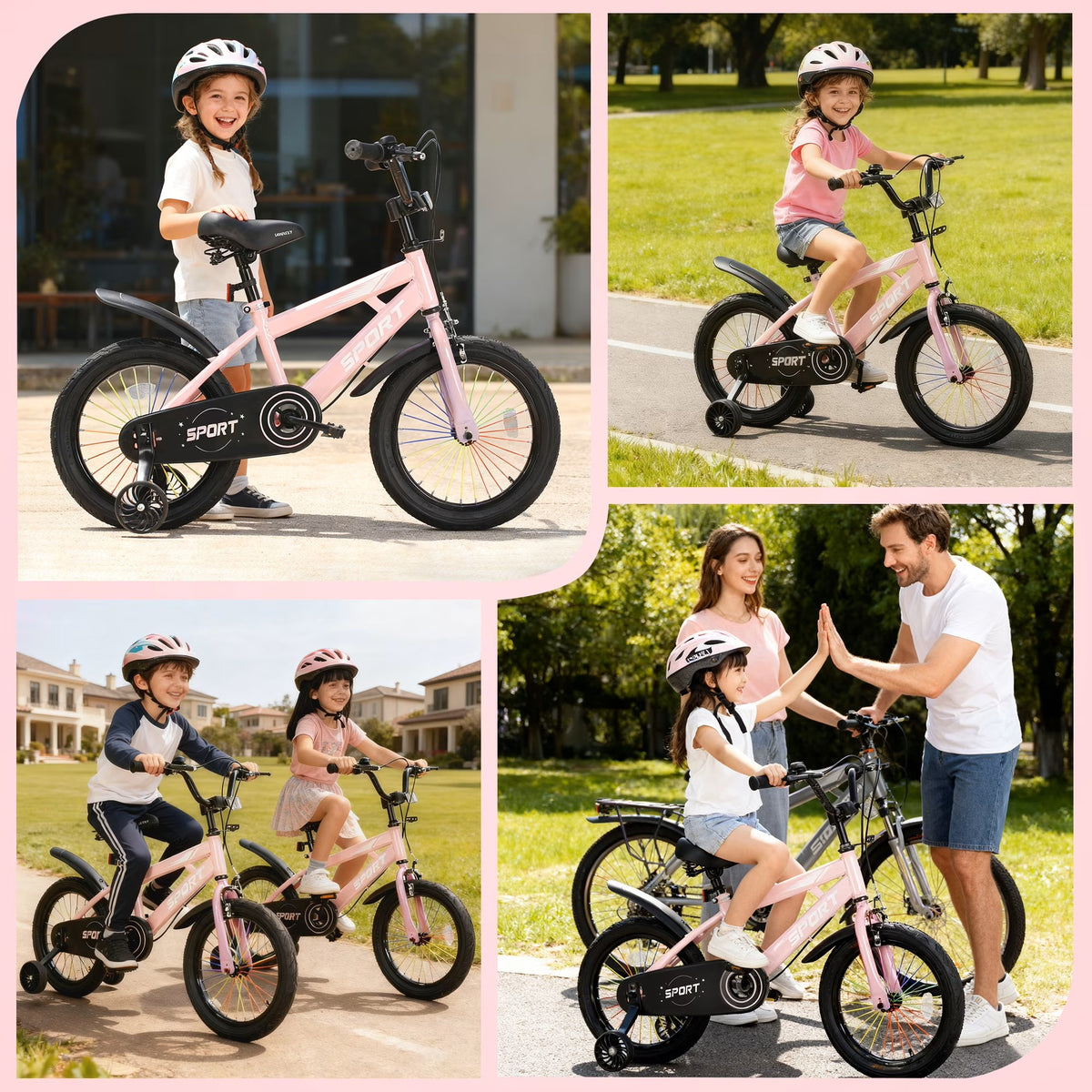 Lookfly 14" Kids Bike for Boys and Girls with Removable Training Wheels,Children's Cicycle,Pink