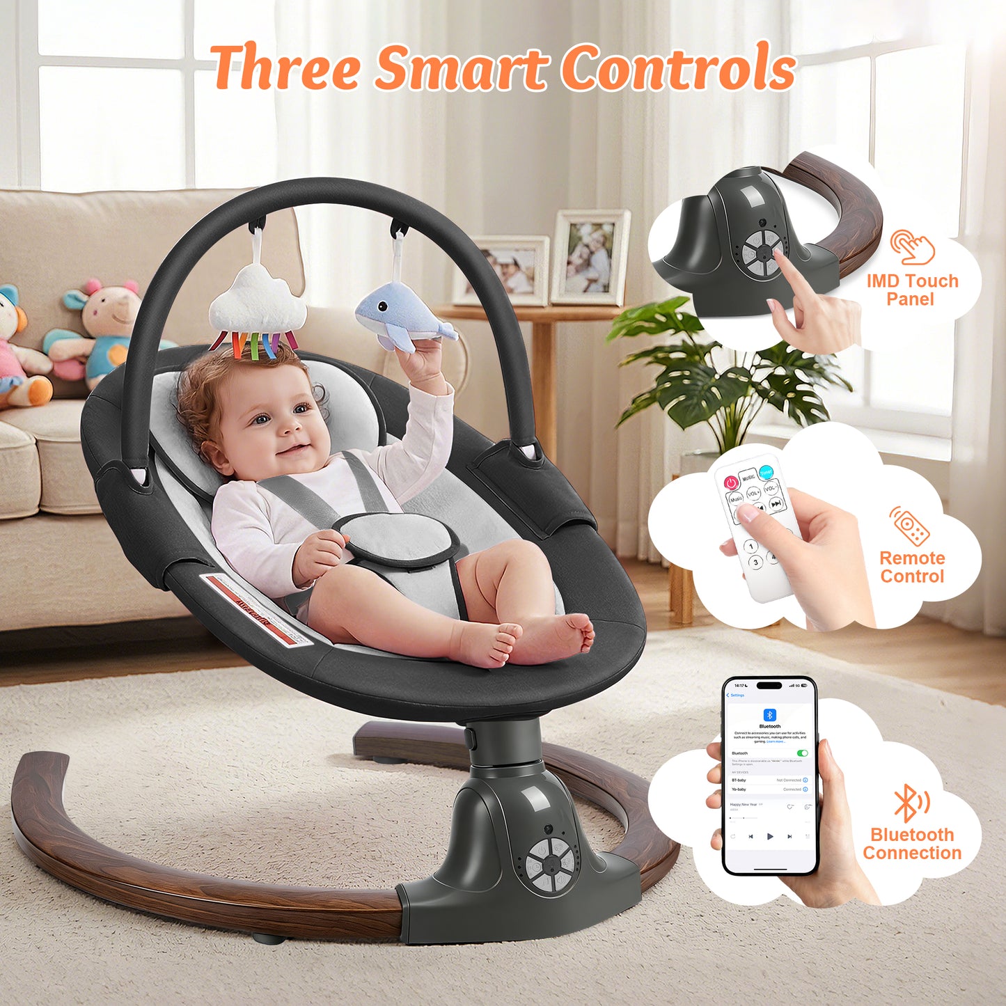 Babyeap Baby Swing for Infants,Electric Swing for Baby with Remote Control, 5 Speeds,Built-In Sounds,Pink