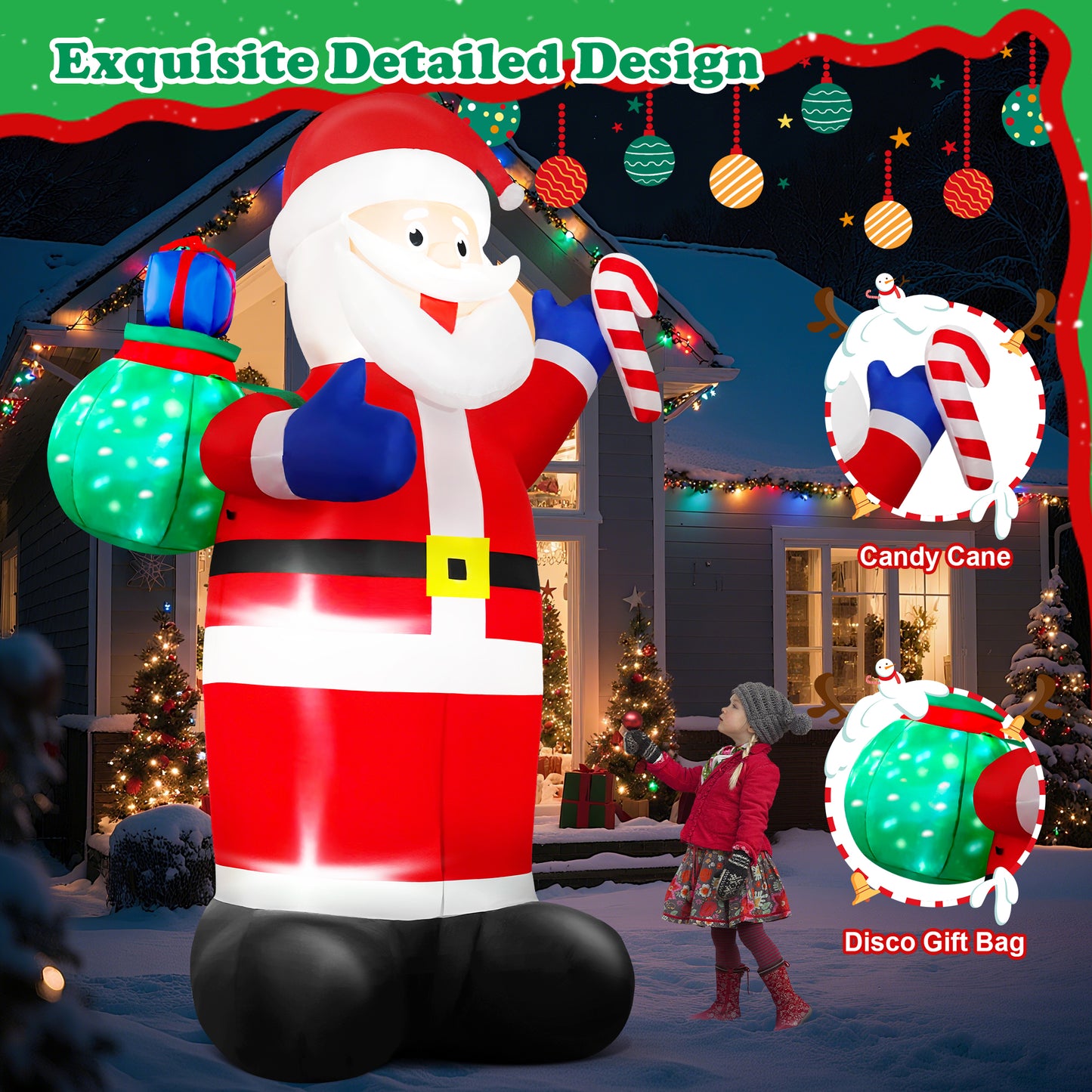 Yexmas 8FT Christmas Inflatable Santa Claus Outdoor Decorations,Blow Up Santa Claus with Gifts Bag, Built-in Brilliant LED Lights Xmas Inflatables Yard Decor