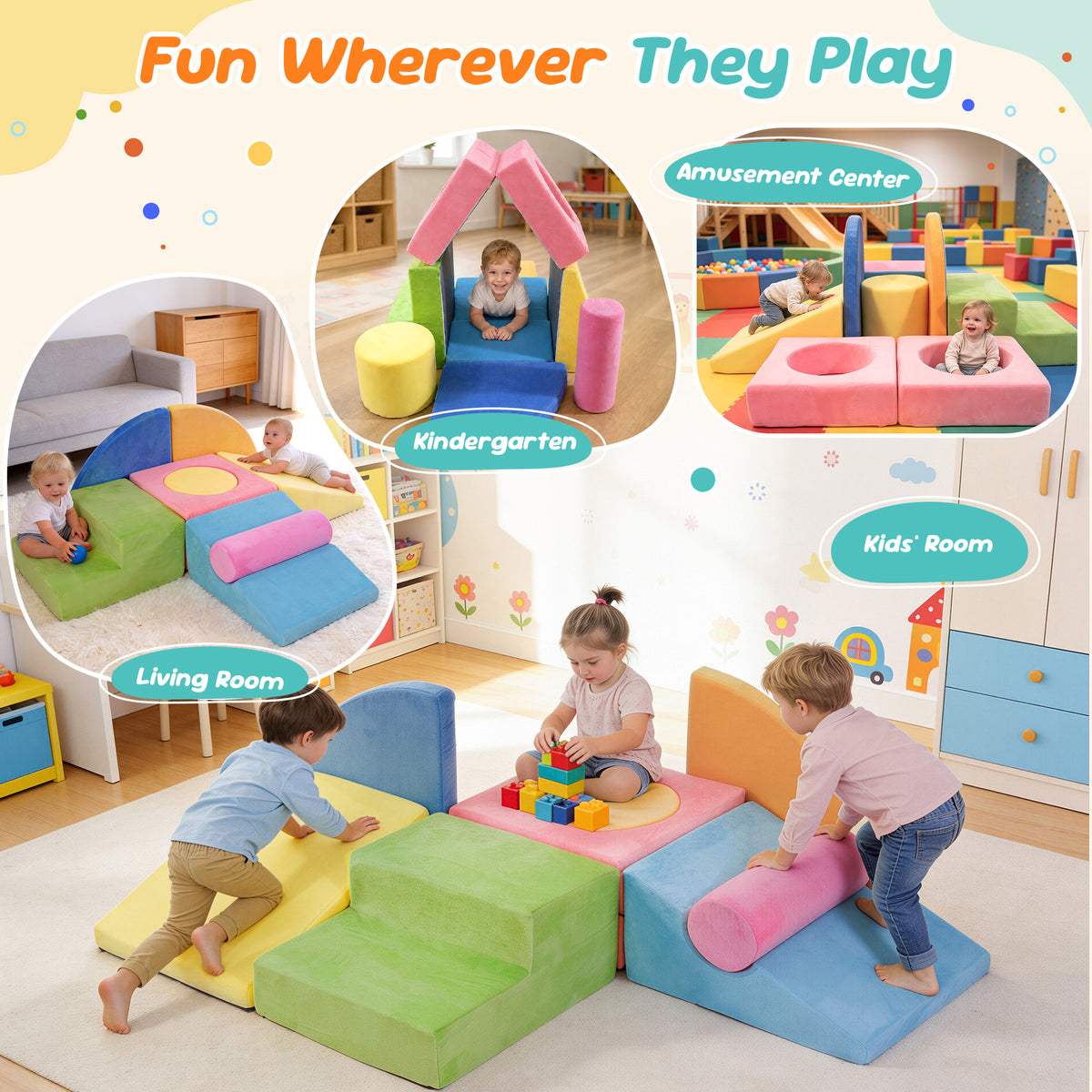 Yexmas 8-Piece Foam Climbing Toys for Toddlers, Indoor Soft Play Blocks for Crawling, Climbing and Sliding, Safe Non-Slip Baby Activity Set