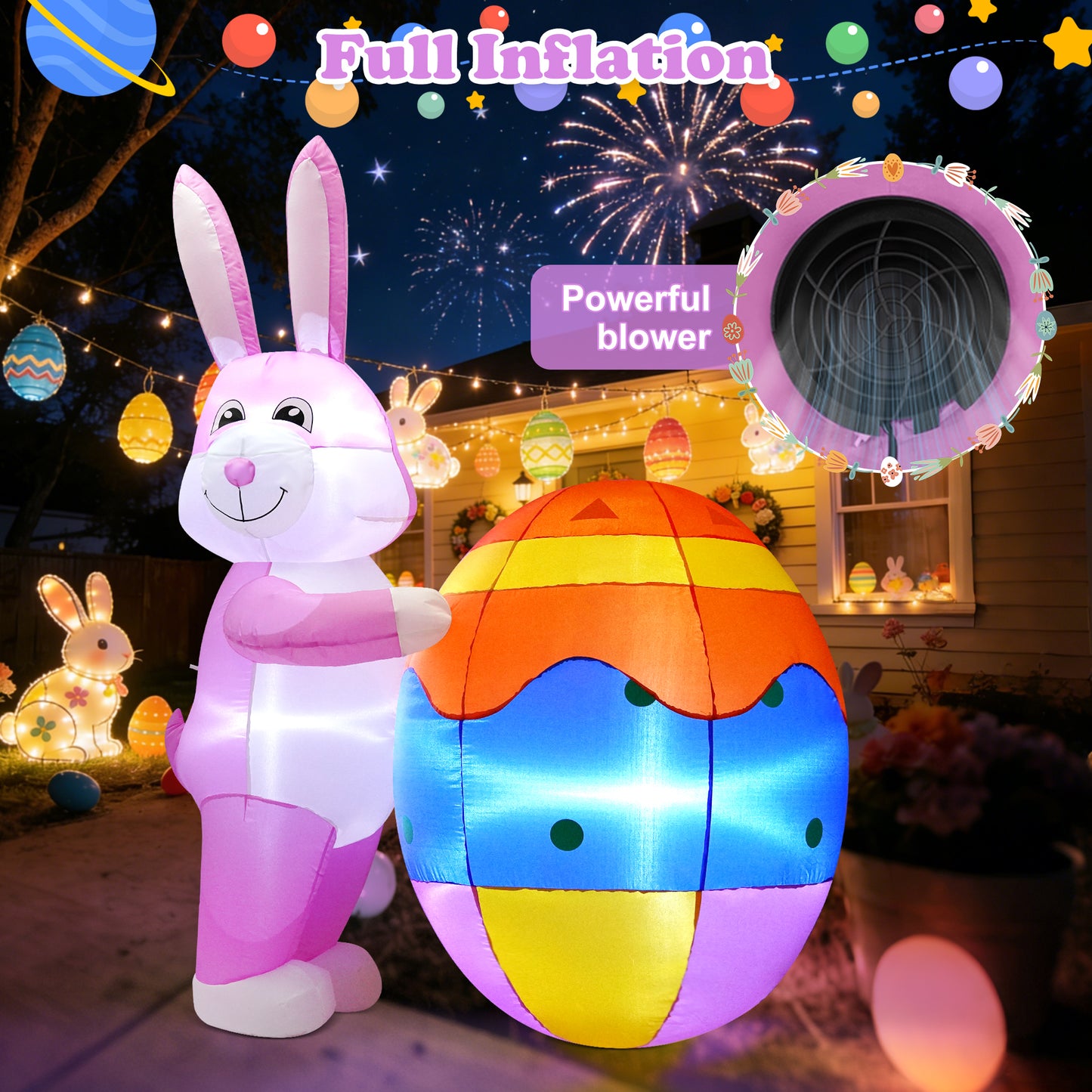 Yexmas 6ft Easter Inflatables,Blow Up Yard Outdoor Decoration with LED Lights Bunny Decorations with Egg for Lawn Garden Holiday Party