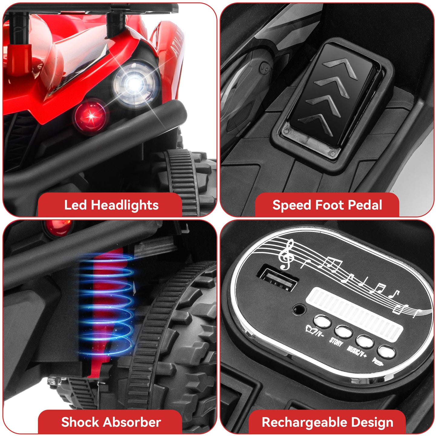 Yexmas 24V Kids Ride On ATV, 4 Wheeler Electric Quad Toy Car, Battery Powered Ride On Vehicle for Kids, Red