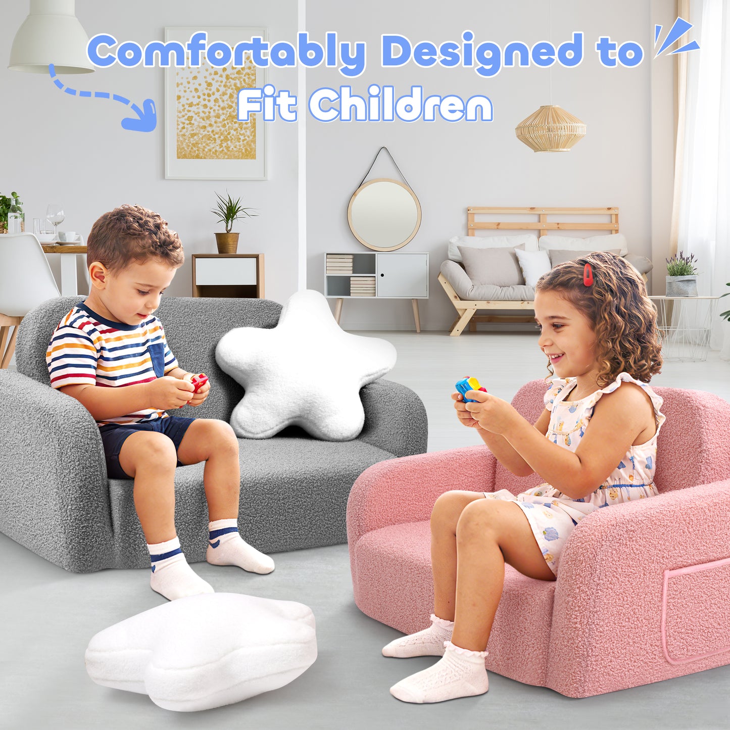 Babyeap Extra Wide Kids Chair,2-in-1 Convertible Toddler Chairs,Soft Comfy Kids Couch, Kids Sofa for Boys & Girls 3+,Deep Gray