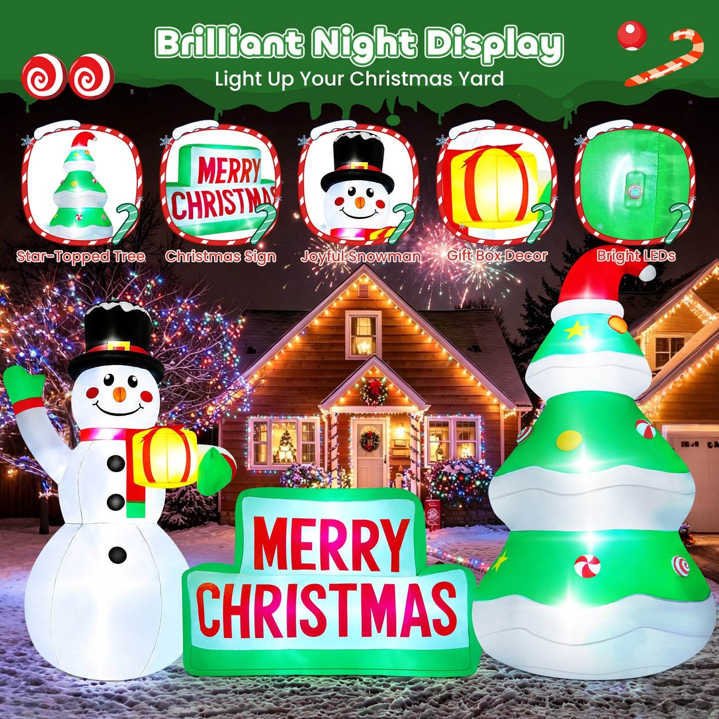 Yexmas 9FT Christmas Inflatable Snowman with Tree, Blow Up Outdoor Yard Decoration with Built-in LED Light for Yard Gardern Lawn